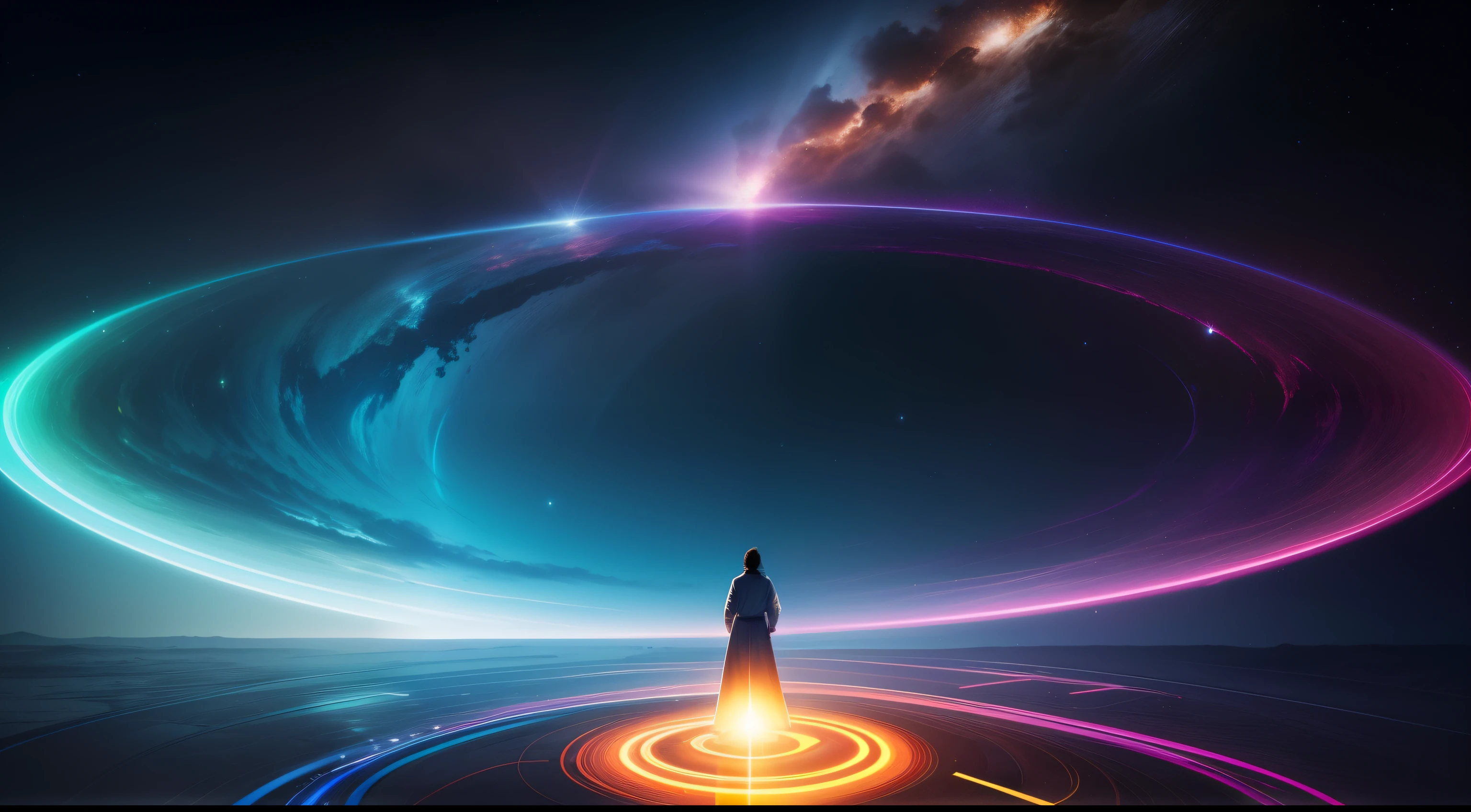 "Crie uma imagem que capture o significado da seguinte frase: "Our journey through the power of the mind has led us to a new understanding of our untapped potential.' Use elementos visuais que simbolizem uma jornada, como uma estrada sinuosa ou um caminho ascendente. Represente a mente como uma fonte de luz brilhante e expansiva, irradiando possibilidades. Use vivid colors to convey a sense of discovery and empowerment in the face of human potential not yet explored ."