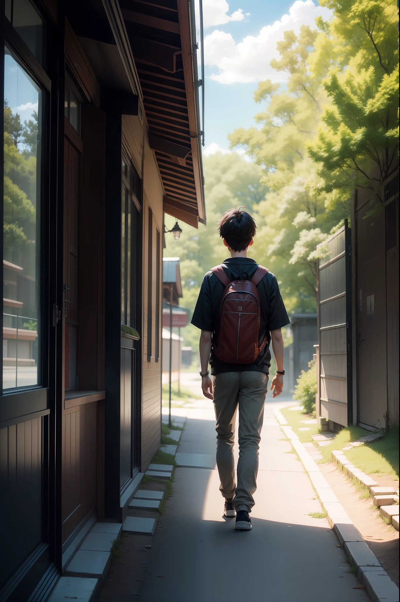 anime scenery with a boy