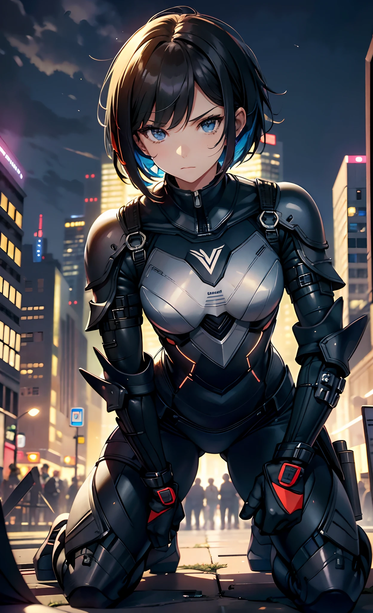 Milf, woman in a futuristic suit, highly detailed face, cool, hair over one eye, tomboy, mom, (very large breast), (Milf), mature face, (mature female), stealth suit, cybersuit, anime girl wearing tight suit, gloves, boots, earrings, standing, science fiction, Elegant body, milfication, Muv-Luv, female protagonist, depth of field, volumetric light, detailed lighting, dynamic angle, detailed textures, oppai cyberpunk, biomechanical oppai, masterpiece, better eyes, best quality eyes, intricate eyes, sci-fi background,