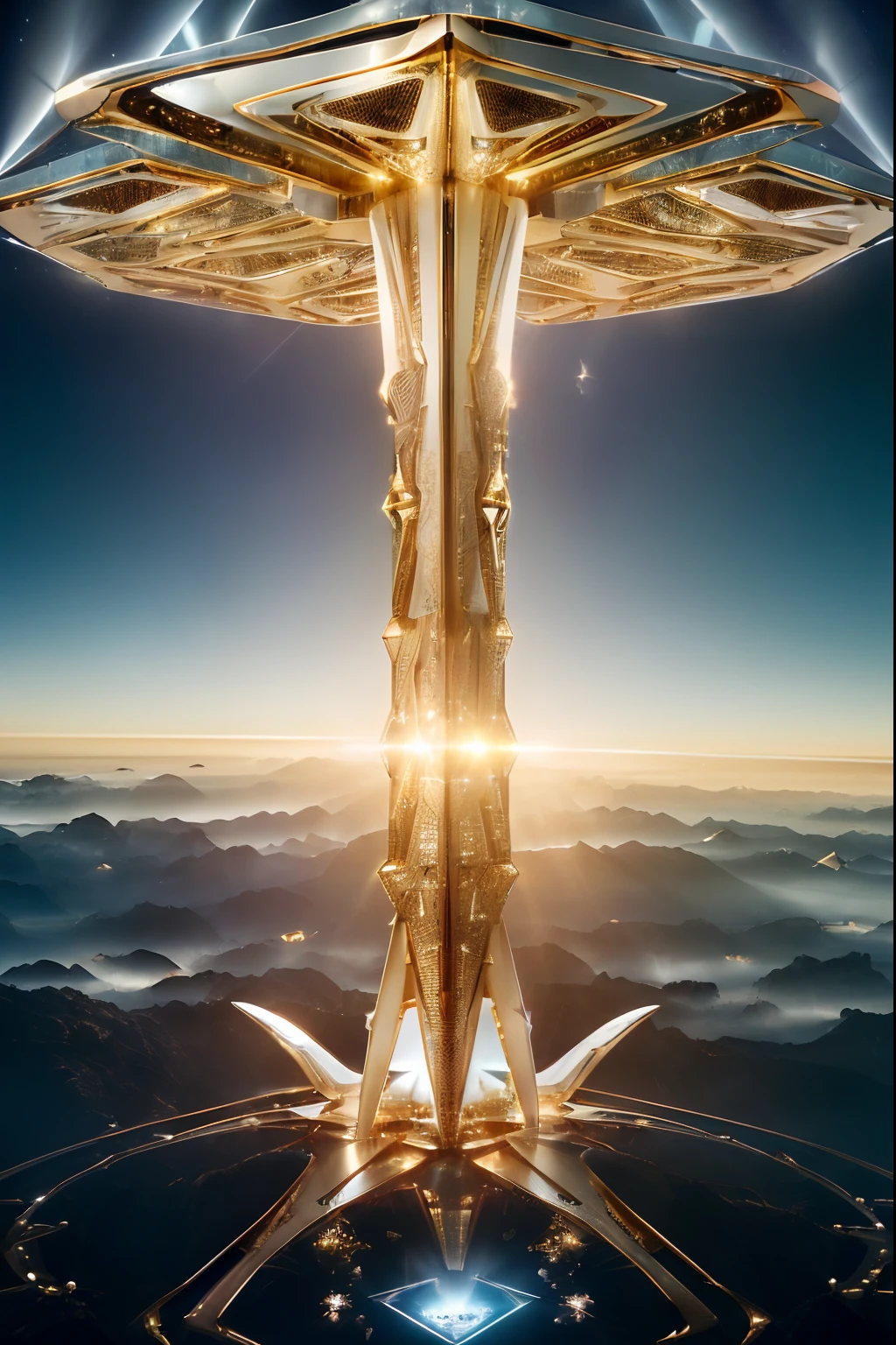 /imagine prompt: A gigantic city, (Spaceship), (Cube shape), ((gold and crystal)), (Futuristic Architecture,Middle Eastern), ((Hanging Gardens)), damask pattern, gold, jade, jasper, quartz, rose gold, sapphire, akos major, aerial photography, full body shot, fantastic realism, angelcore, hyper realism, dreamy glow, floodlight
/imagine prompt: A gigantic city, (Spaceship), (Cube shape), ((gold and crystal)), (Futuristic, Middle Eastern architecture), (Hanging Gardens), (Very Tall Towers), damask pattern, gold, jasper, sapphire, quartz, rose gold, akos major, aerial photography, full body shot, fantastic realism, golden hour
Fantasy: ((Greg Rutkowski style)), ((Clouds in the skies)), ((Futuristic architecture)), (Inspired by Middle Eastern architecture), Glory of God, Power and Honor, (Army of Angels), (Retrofuturism), (cottagecore), ( all of pure gold), ((Inspired by H.R. Giger)), (mist close to the ground, rolling in the distance), ((equal height, length, and width)), ((rolling glorious splendor)), Celestial City of Gold and resplendent crystal