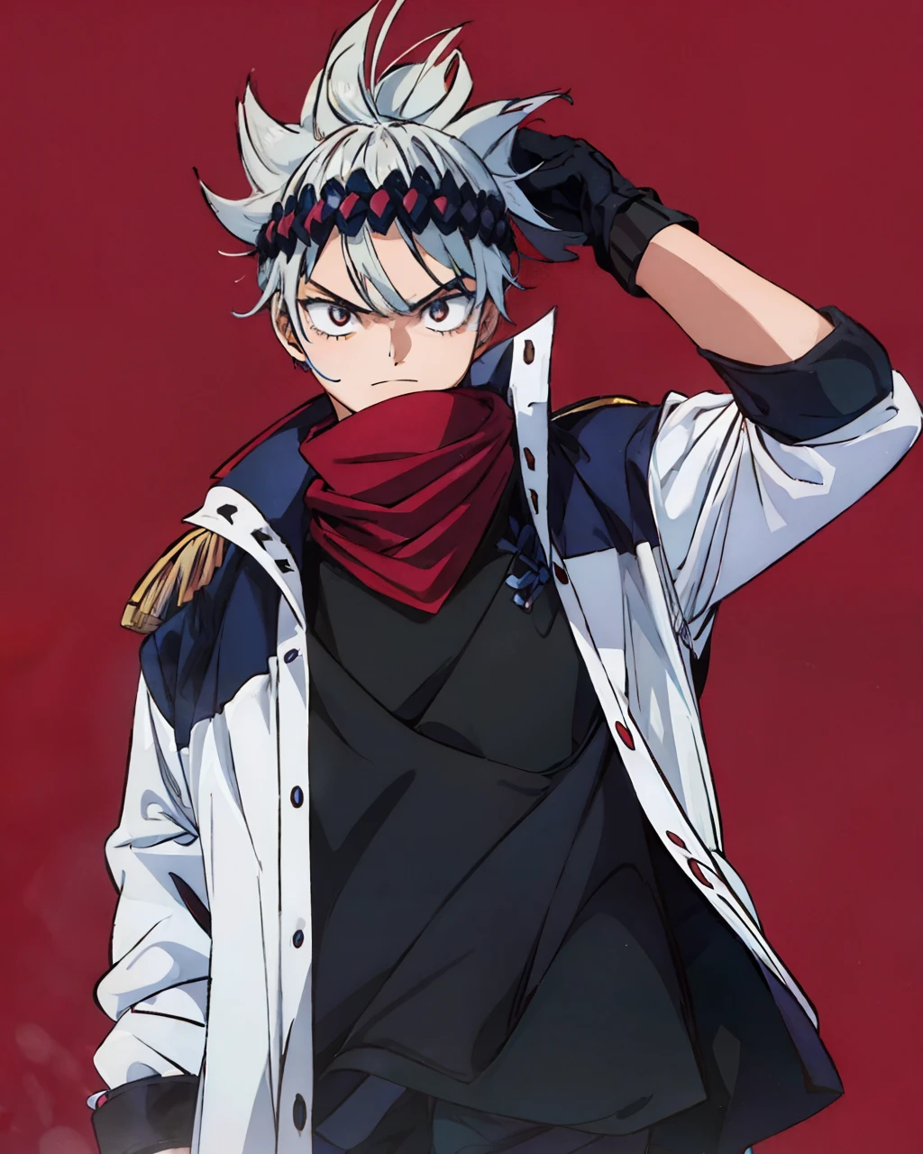Anime Shounen，menino adolescente，cabelos morenos，vermelho - olhos，Prince Court，Bangs de Qi，quimono preto，a noite，peixes dourados，e o vento