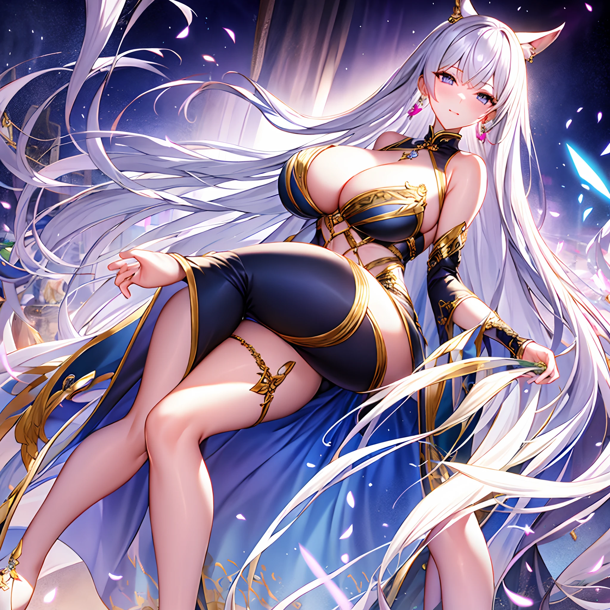 extremely delicate and beautiful girls, the beautiful and delicate girl, 3d, intricate detail, clear and beautiful, whole body, The girl is in the center of the frame, Personage as the main perspective, breast squeeze, shiny_skin, flat chest, girl,woman,female, young,20 years old, absurdly long hair, big hair, asymmetrical bangs, hair slicked back, floating hair, hair intakes, floating and rainbow hair, gradient hair, Iridescence and rainbow hair, detailed beautiful face, blush, v-shaped_eyebrows, extremely detailed eyes, ;D, bare_shoulders, nail_polish, large_breasts, navel, barefoot, heterochromic, wet skin, Beautiful accessories, earrings, Beautifully gorgeous necklace, angel wing, ring, chinese_clothes, short_sleeves, translucent fluttering skirt, knee_boots, skindentation, crop_top, thigh_gap, Exquisite cloth, pale blue Clothes, transparent_background, gradient_background, beautiful detailed sky, diffraction spikes, very fine 8K CG wallpaper, very fine 8KCG wallpapers, Very detailed CG unified 8k wallpaper,