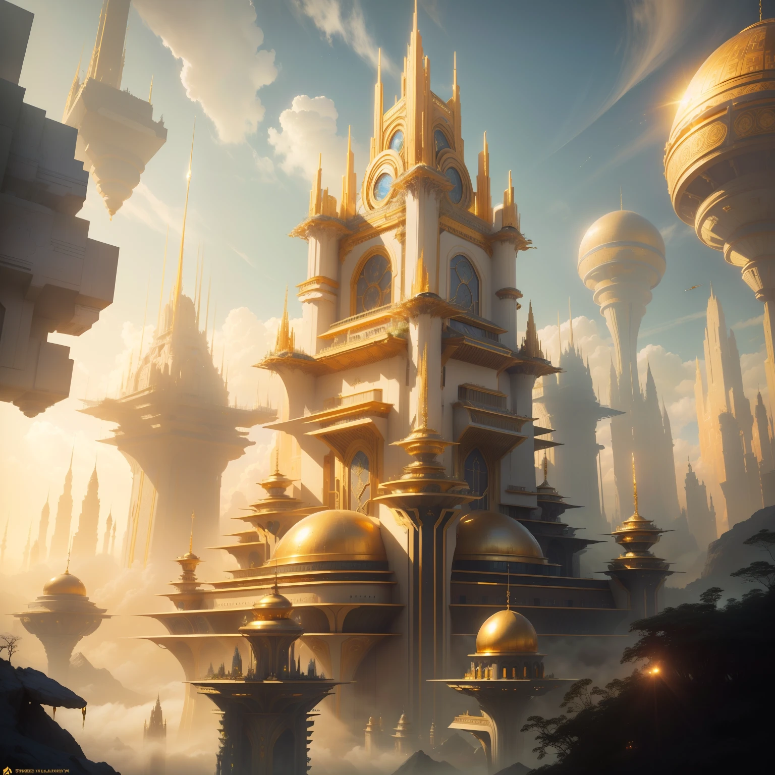 Fantasy, ((In the style of Greg Rutkowski)), Heavenly Angels, ((New Heaven, New Earth)), ((Futuristic architecture)): Celestial Mansions of Gold and Crystal rising above vibrant forests, inhabited by magical creatures and luminous energy. The crystal rooftops reflecting the golden sunrays, casting a spectacle of light across the landscape.
Fantasy: ((Greg Rutkowski style)), ((Clouds in the skies)), ((Futuristic architecture)), Glory of God, Power and Honor, (Army of Angels), (Retrofuturism), (cottagecore), ( all of pure gold), ((Inspired by H.R. Giger)), (mist close to the ground, rolling in the distance), ((glorious splendor rolling)), Celestial City of Gold and Resplendent Crystal
Fantasy: ((Greg Rutkowski style)), ((Clouds in the skies)), ((Futuristic architecture)), Glory of God, Power and Honor, (Army of Angels), (Retrofuturism), (cottagecore), ( all of pure gold), ((Inspired by H.R. Giger)), (mist close to the ground, rolling in the distance), ((equal height, length, and width)), ((rolling glorious splendor)), Celestial City of Gold and resplendent crystal
/imagine prompt: A gigantic city, (Spaceship), (Cube shape), ((gold and crystal)), (Futuristic Architecture,Middle Eastern), ((Hanging Gardens)), damask pattern, gold, jade, jasper, quartz, rose gold, sapphire, akos major, aerial photography, full body shot, fantastic realism, angelcore, hyper realism, dreamy glow, floodlight
/imagine prompt: A gigantic city, (Spaceship), (Cube shape), ((gold and crystal)), (Futuristic, Middle Eastern architecture), (Hanging Gardens), (Very Tall Towers), damask pattern, gold, jasper, sapphire, quartz, rose gold, akos major, aerial photography, full body shot, fantastic realism, golden hour
Fantasy: ((Greg Rutkowski style)), ((Clouds in the skies)), ((Futuristic architecture)), (Inspired by Middle Eastern architecture), Glory of God, Power and Honor, (Army of Angels), (Retrofuturism), (cottagecore), ( all of pure gold), ((Inspired by H.R. Giger)), (mist close to the gro