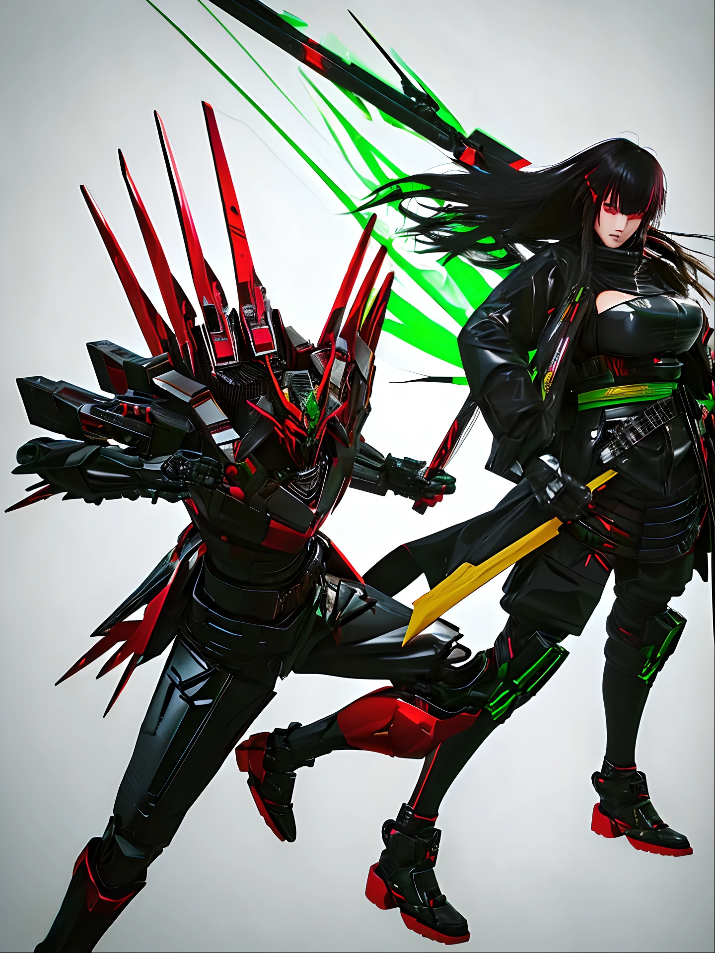 2 in a black outfit holding a sword and a green mask, 3 d render arte do caractere 8 k, samurai cyberpunk muito bonito, assassino cyberpunk, badass anime 8 k, garota anime cyberpunk, Digital Cyberpunk - Arte de Anime, arte digital do anime cyberpunk, deviantart artstation cgscosiety, no estilo cyberpunk, Garota de anime cyberpunk com capuz, menina de anime cyberpunk feminino