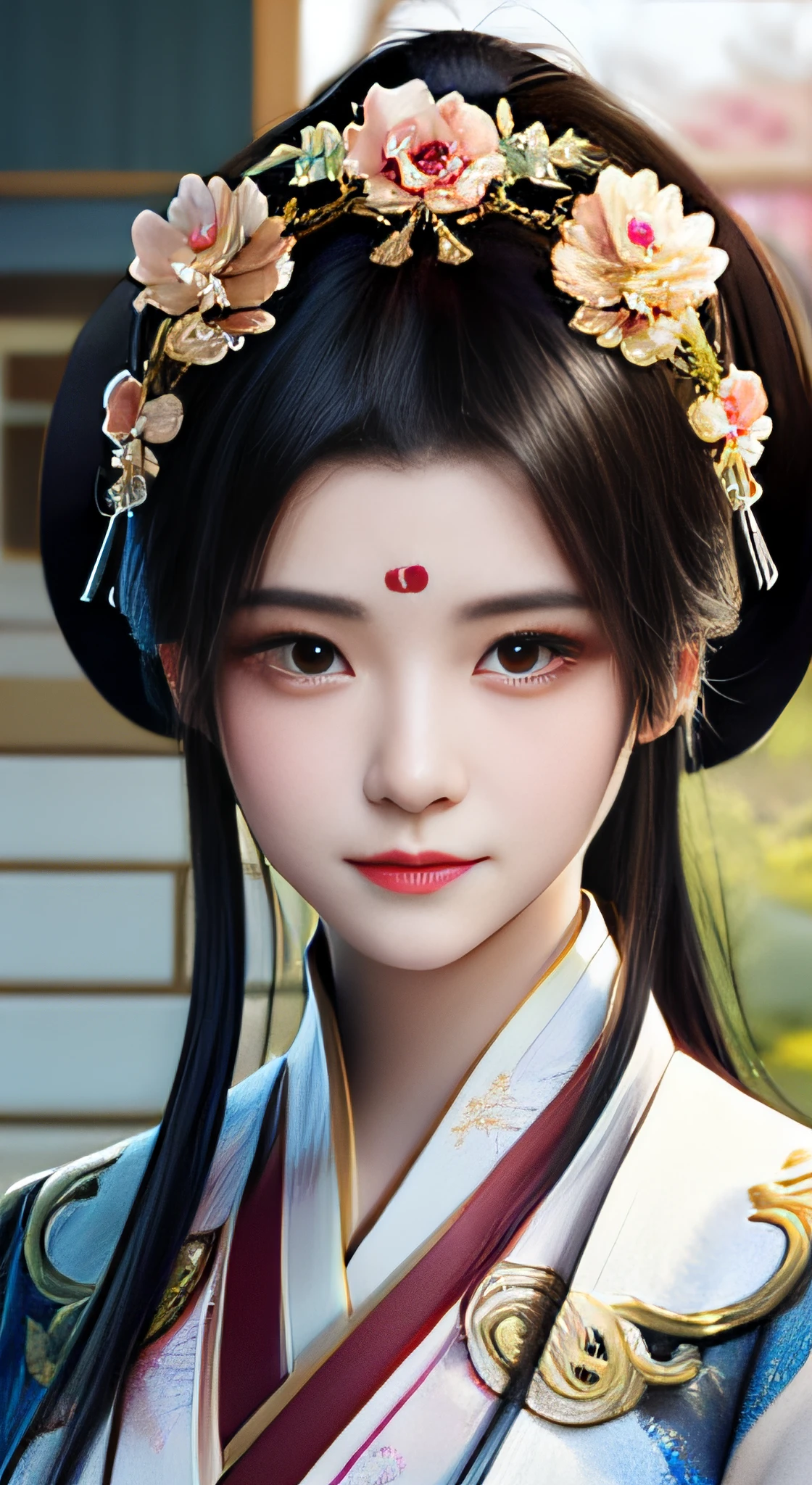 Allafard Asian woman in a flower crown kimono dress, Palace , A girl in Hanfu, Guviz-style artwork, Hanfu, Guviz, Chinese style, Inspired by Lan Ying, inspired by Li Mei-shu, trending on cgstation, Beautiful character painting, China Princess, Inspired by Qiu Ying, Chinese girl