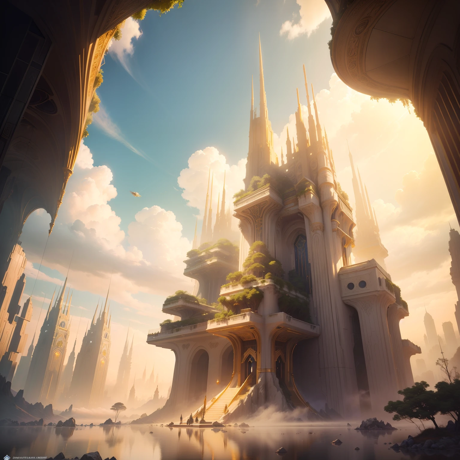 Fantasy, ((In the style of Greg Rutkowski)), Heavenly Angels, ((New Heaven, New Earth)), ((Futuristic architecture)): Celestial Mansions of Gold and Crystal rising above vibrant forests, inhabited by magical creatures and luminous energy. The crystal rooftops reflecting the golden sunrays, casting a spectacle of light across the landscape.
Fantasy: ((Greg Rutkowski style)), ((Clouds in the skies)), ((Futuristic architecture)), Glory of God, Power and Honor, (Army of Angels), (Retrofuturism), (cottagecore), ( all of pure gold), ((Inspired by H.R. Giger)), (mist close to the ground, rolling in the distance), ((glorious splendor rolling)), Celestial City of Gold and Resplendent Crystal
Fantasy: ((Greg Rutkowski style)), ((Clouds in the skies)), ((Futuristic architecture)), Glory of God, Power and Honor, (Army of Angels), (Retrofuturism), (cottagecore), ( all of pure gold), ((Inspired by H.R. Giger)), (mist close to the ground, rolling in the distance), ((equal height, length, and width)), ((rolling glorious splendor)), Celestial City of Gold and resplendent crystal
/imagine prompt: A gigantic city, (Spaceship), (Cube shape), ((gold and crystal)), (Futuristic Architecture,Middle Eastern), ((Hanging Gardens)), damask pattern, gold, jade, jasper, quartz, rose gold, sapphire, akos major, aerial photography, full body shot, fantastic realism, angelcore, hyper realism, dreamy glow, floodlight
/imagine prompt: A gigantic city, (Spaceship), (Cube shape), ((gold and crystal)), (Futuristic, Middle Eastern architecture), (Hanging Gardens), (Very Tall Towers), damask pattern, gold, jasper, sapphire, quartz, rose gold, akos major, aerial photography, full body shot, fantastic realism, golden hour
Fantasy: ((Greg Rutkowski style)), ((Clouds in the skies)), ((Futuristic architecture)), (Inspired by Middle Eastern architecture),  Glory of God, Power and Honor, (Army of Angels), (Retrofuturism), (cottagecore), ( all of pure gold), ((Inspired by H.R. Giger)), (mist close to the gro