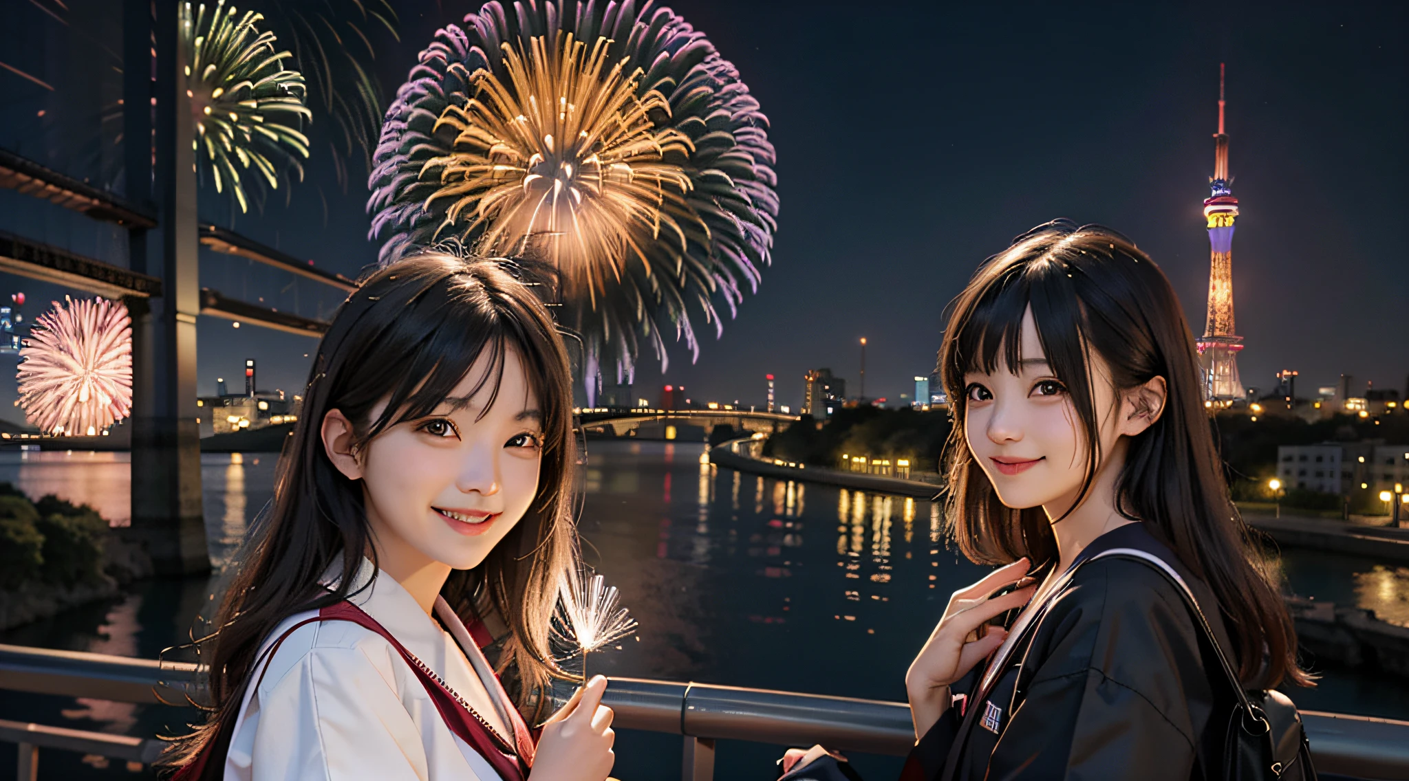 A smile、Big high school girl、校服、When setting off fireworks、Mare、Tokyo Skytree