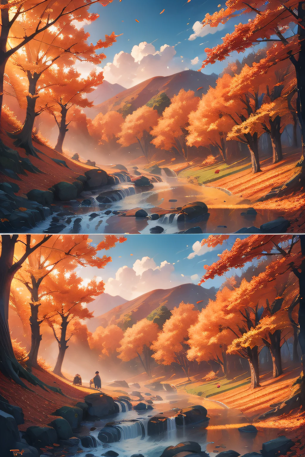 tmasterpiece、32K image quality、autumnal、The view of the autumn leaves、Landscape painting