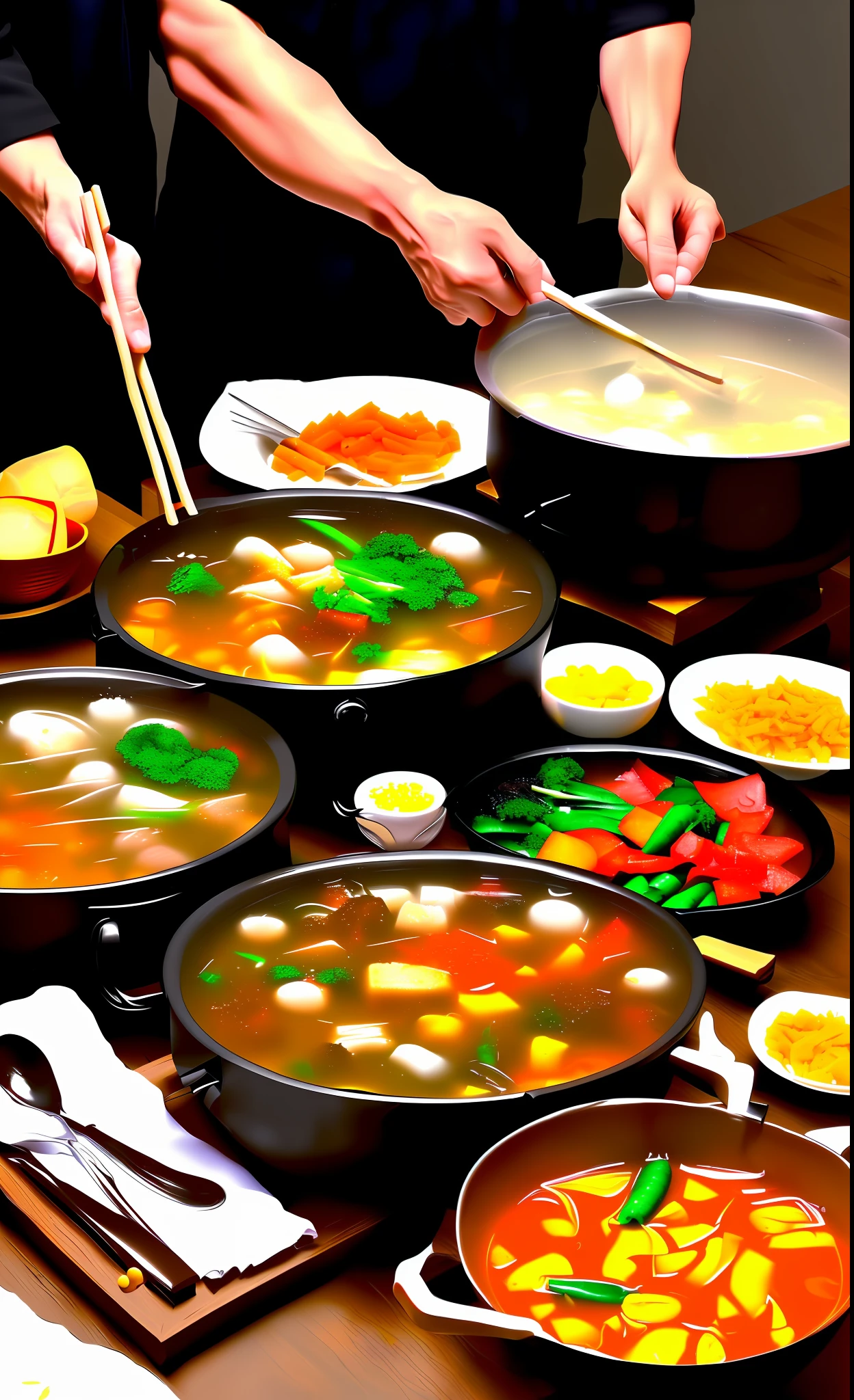Four people eat hot pot young Taoist priests