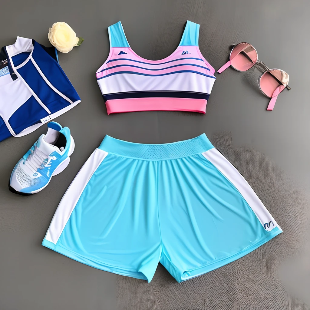 Mulher de Roupa de Treino Cor Rosa e Azul e Branco