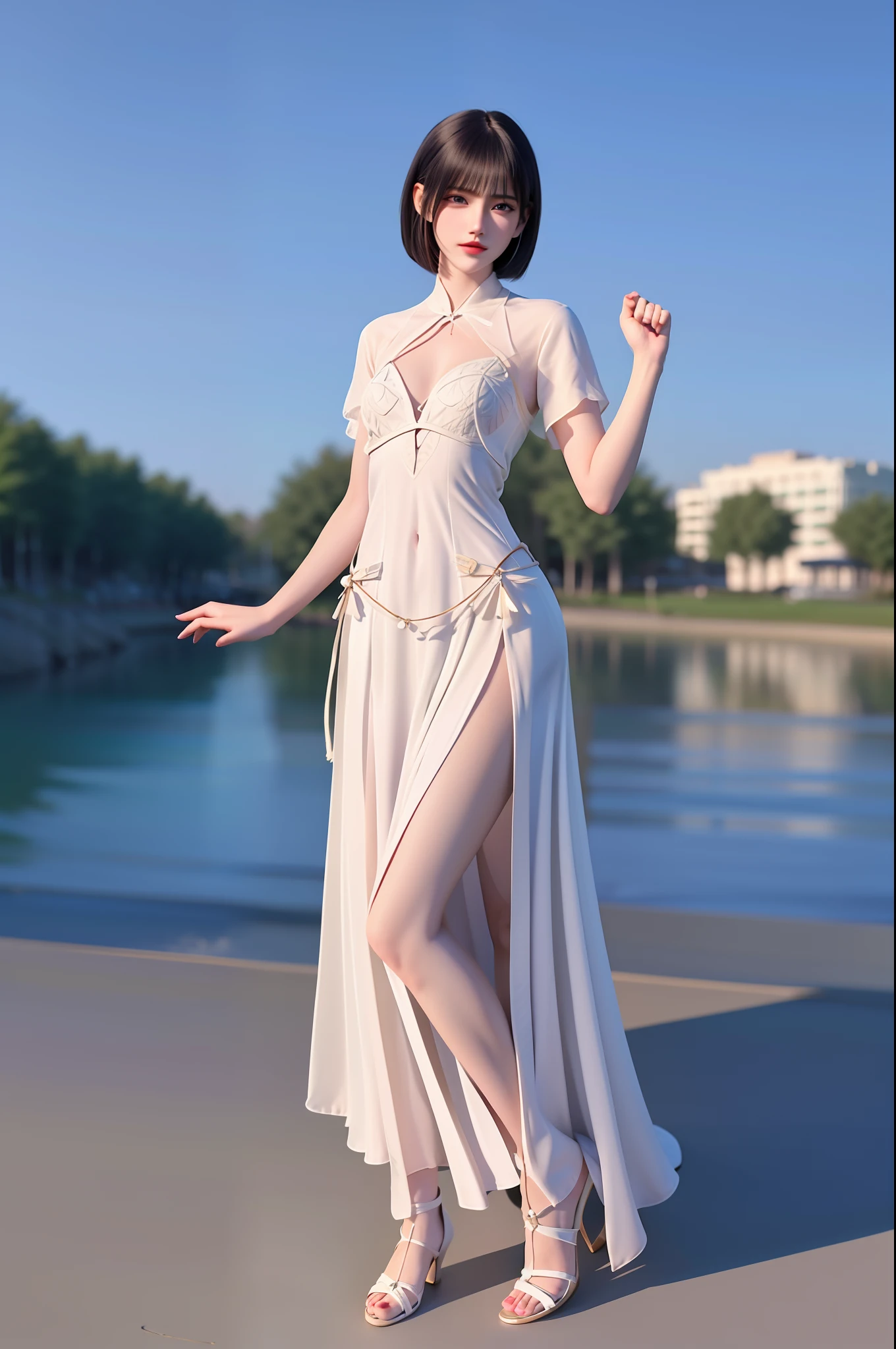 hyper HD, retinas, Masterpiece, ccurate, Anatomically correct, Textured skin, 
Super detail, High details, High quality, Best quality, A high resolution, 8K, 
( Photorealistic ), Symmetrical, ( Bokeh photos ), Cinematic light,

model, 1girll, 1 side,
in beach, Sunlight, { Daytime | },
{ a variety of poses |  },
{ Full body shot:1.2 | Full body shot:1.8 }
{ standing | }
the extremely tense and dramatic pictures, the moving visual effects,

( Smaller chest:1.1 ), ( Small butt:1.4 ),
{ Bob cut | halfupdo },
( highly detail face:1.2 ), Green eyes,
{ Smile | Serious }, 21 years old,
{ white sundress |  },