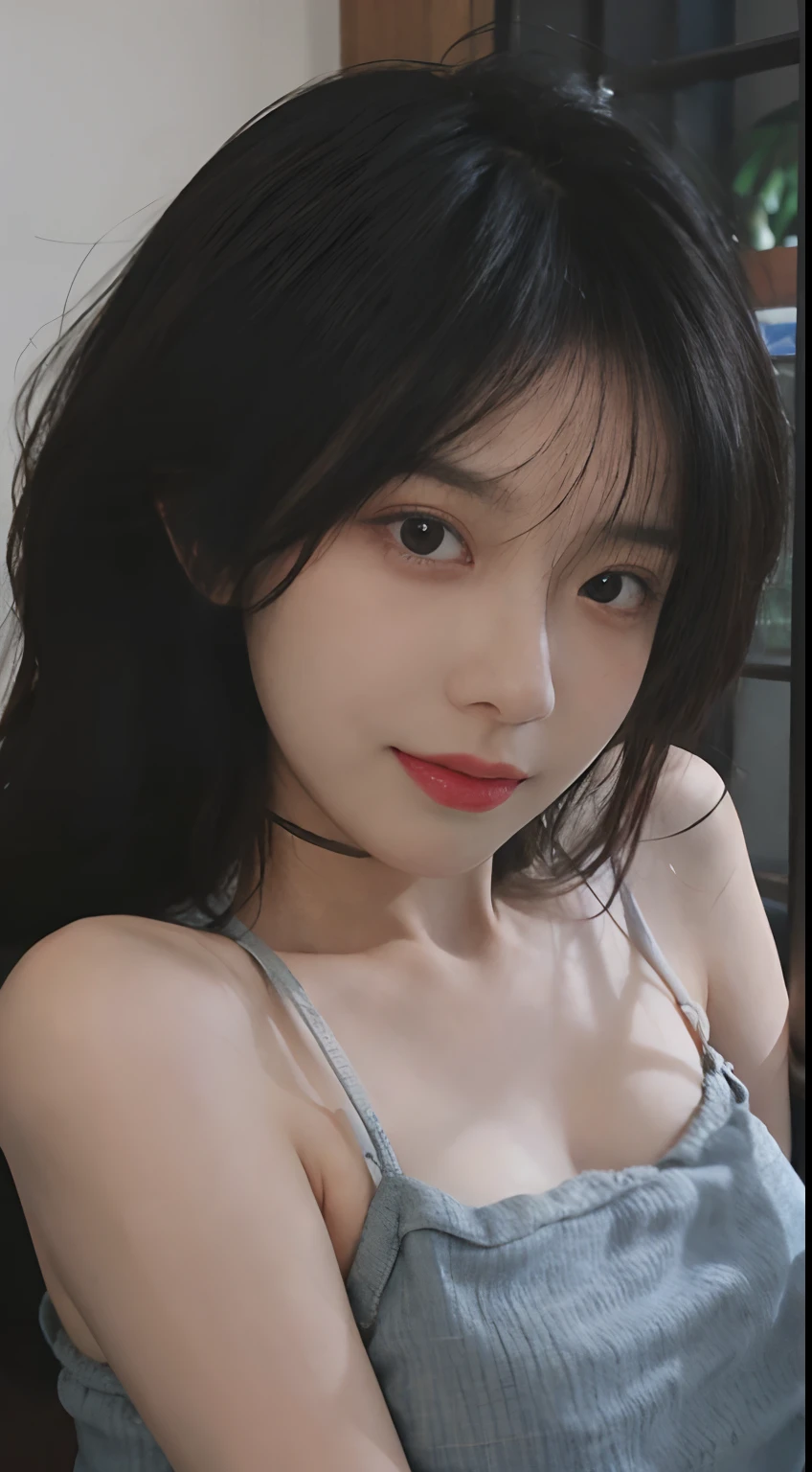 8K,best qualtiy,tmasterpiece,超高分辨率,(真实感:1.4),RAW photogr,(True skin texture:1.3),(filmgrain:1.3),(Selfie angle),1个Giant Breast Girl,Beautiful eye and face details,tmasterpiece,Best quality at best,closeup cleavage,The upper part of the body,looking at viewert,ssmile