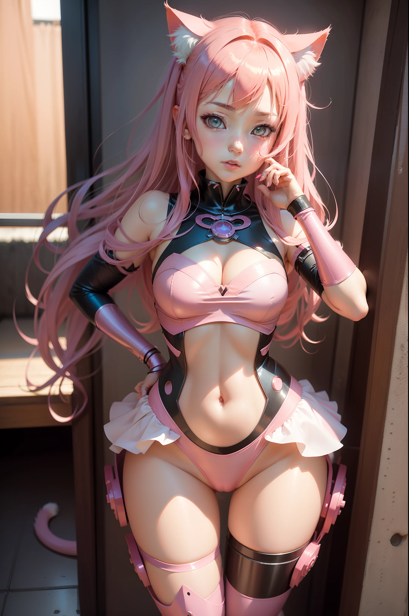 Anime girl posing with cat ears and pink costume, seductive anime girls, Anime goddess, beautiful and seductive anime woman, small curvaceous , Biomechanical OPPAI, beautiful alluring anime teenegao, yoshitakka amano karol bak, Best Rated on pixiv, pixiv 3dcg, Extremely detailed Artgerm