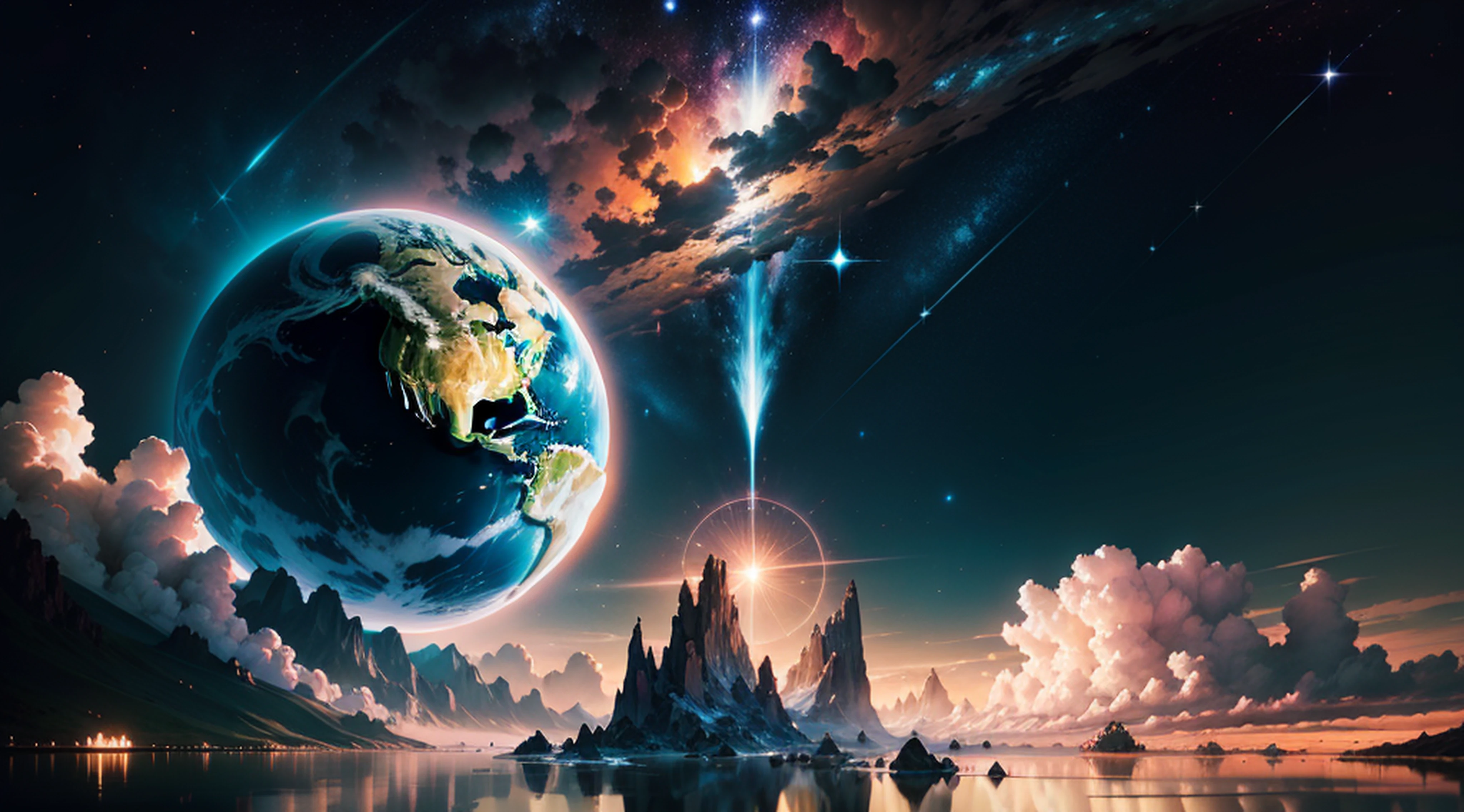 Create an image that depicts a breathtaking surrealist planet. Nesse planeta, The heavens are adorned with a multitude of stars, creating a breathtaking view that harks back to the wonder of the universe.
The image seeks to achieve the status of a masterpiece, e para isso, o realismo deve ser o foco central. Cada detalhe deve ser minuciosamente trabalhado, from the lighting and the detailed shadows that give depth to the scene, even the meticulously represented reflections that enrich the composition.
As cores devem ser vivas e ricas, destacando a beleza surreal do planeta. A faint glow must be applied to evoke a sense of magic and enchantment. The sky should be adorned by magnificent clouds that give dynamism to the scene.
The representation of the stars in the sky is essential to create the desired spectacular view. Cada astro deve ser meticulosamente renderizado, contribuindo para a atmosfera celestial da imagem. The symmetry and depth in the composition must be explored to create a captivating visual effect.
It is recommended to use advanced rendering techniques to achieve an impressive level of realism. Texturas detalhadas devem ser empregadas para enriquecer cada elemento da imagem