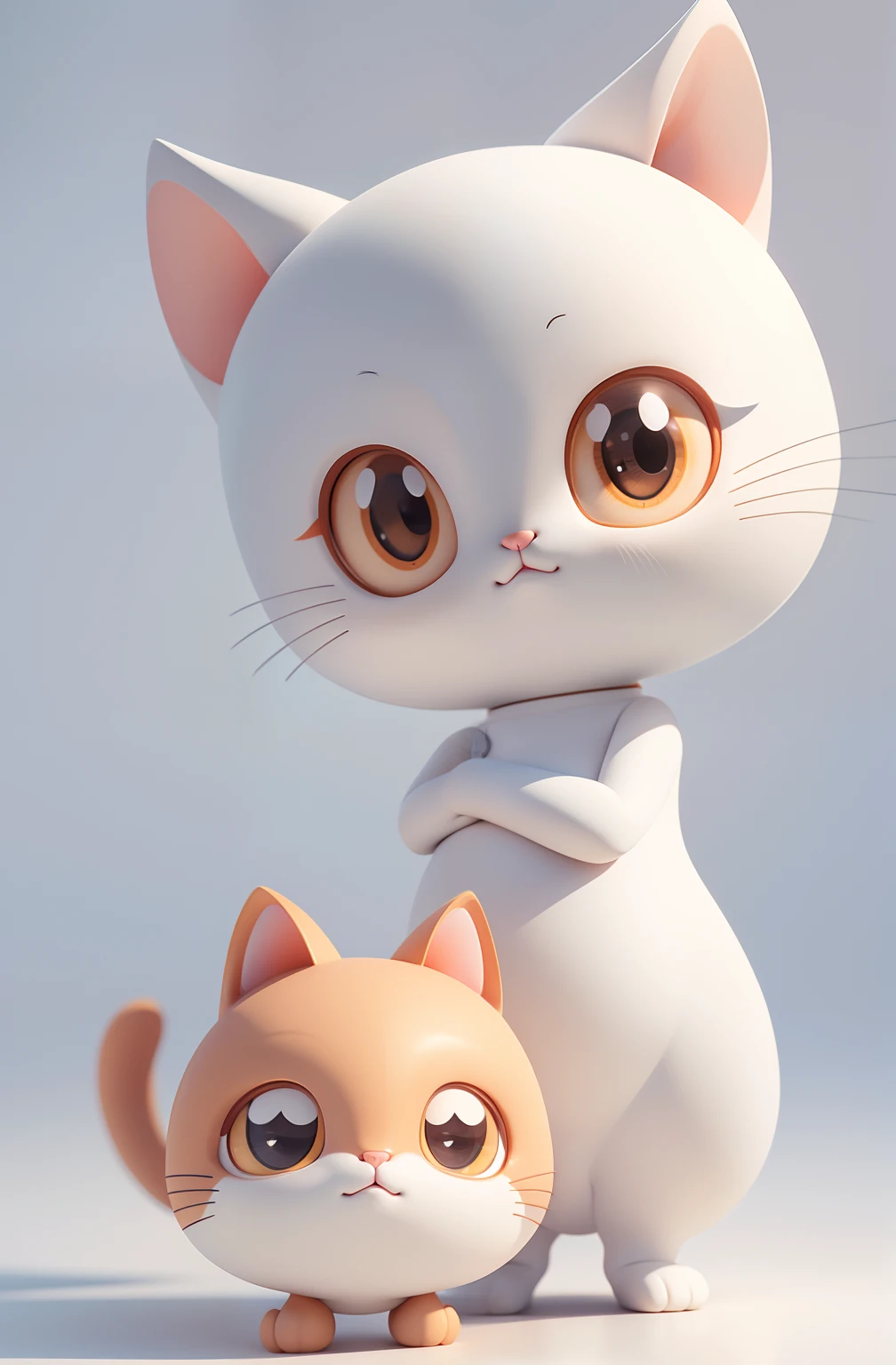 1 Anthropomorphic kitten IP，（Cartoon cats）（up front view:1.4），Soft body，Exquisite facial features，（White orange clothes），Big round eyes，Clean white background，natural  lightting，8K，tmasterpiece，Top quality，super-fine，Clay material，Pixar style, 3D style, C4D, blender，oc rendered