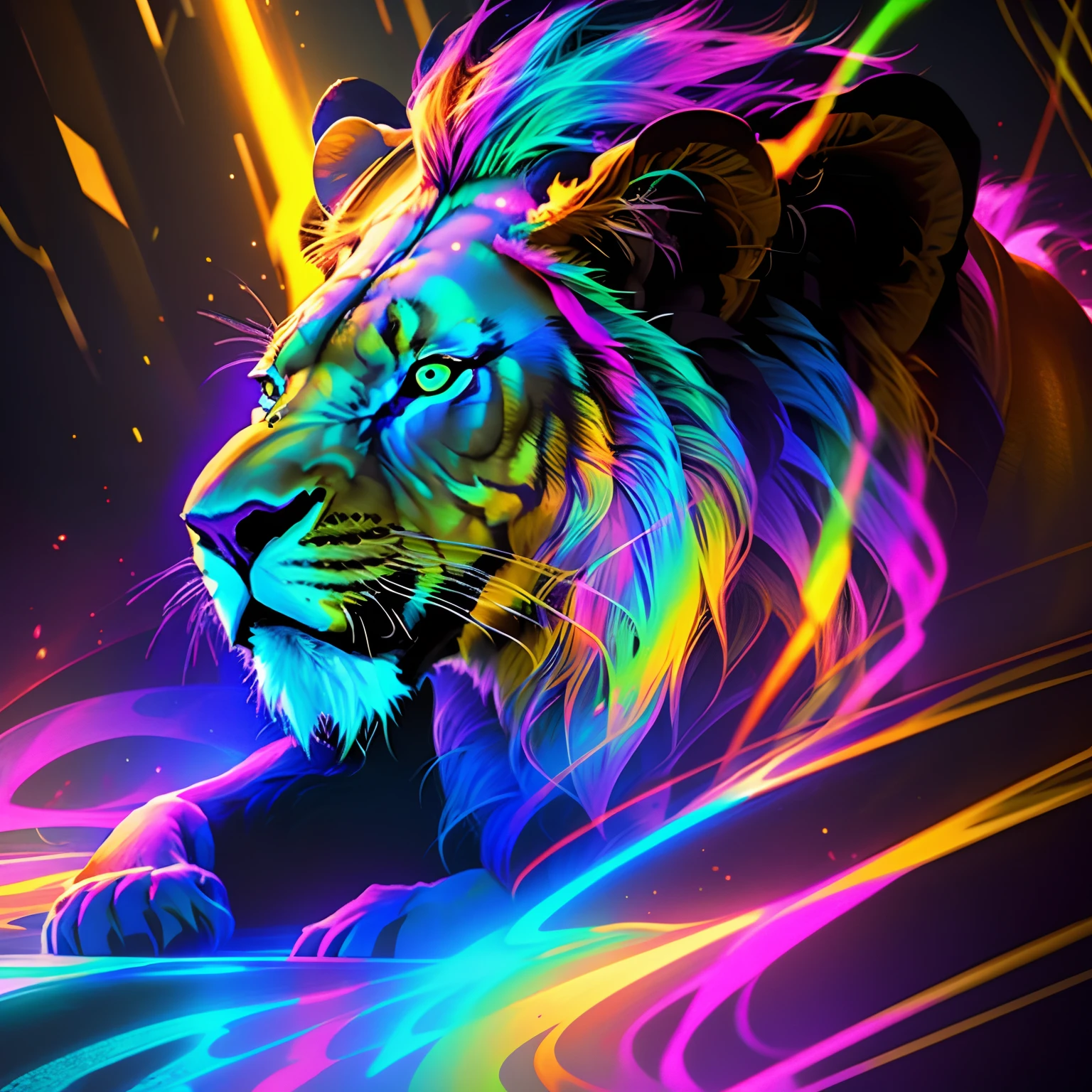 Lion with fantastic iridescent effect, multicolorido, 8k ,