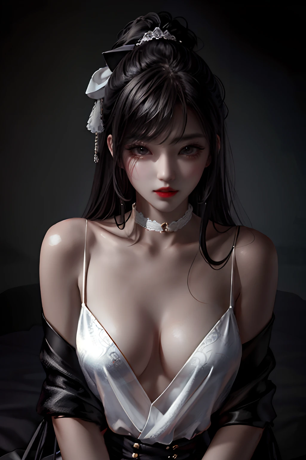 best qualtiy,tmasterpiece,超高分辨率,(realisticlying:1.4),RAW photogr,1girll,bshoulders,in the darkness nigth,deep shading,low tune,Cold light nudity