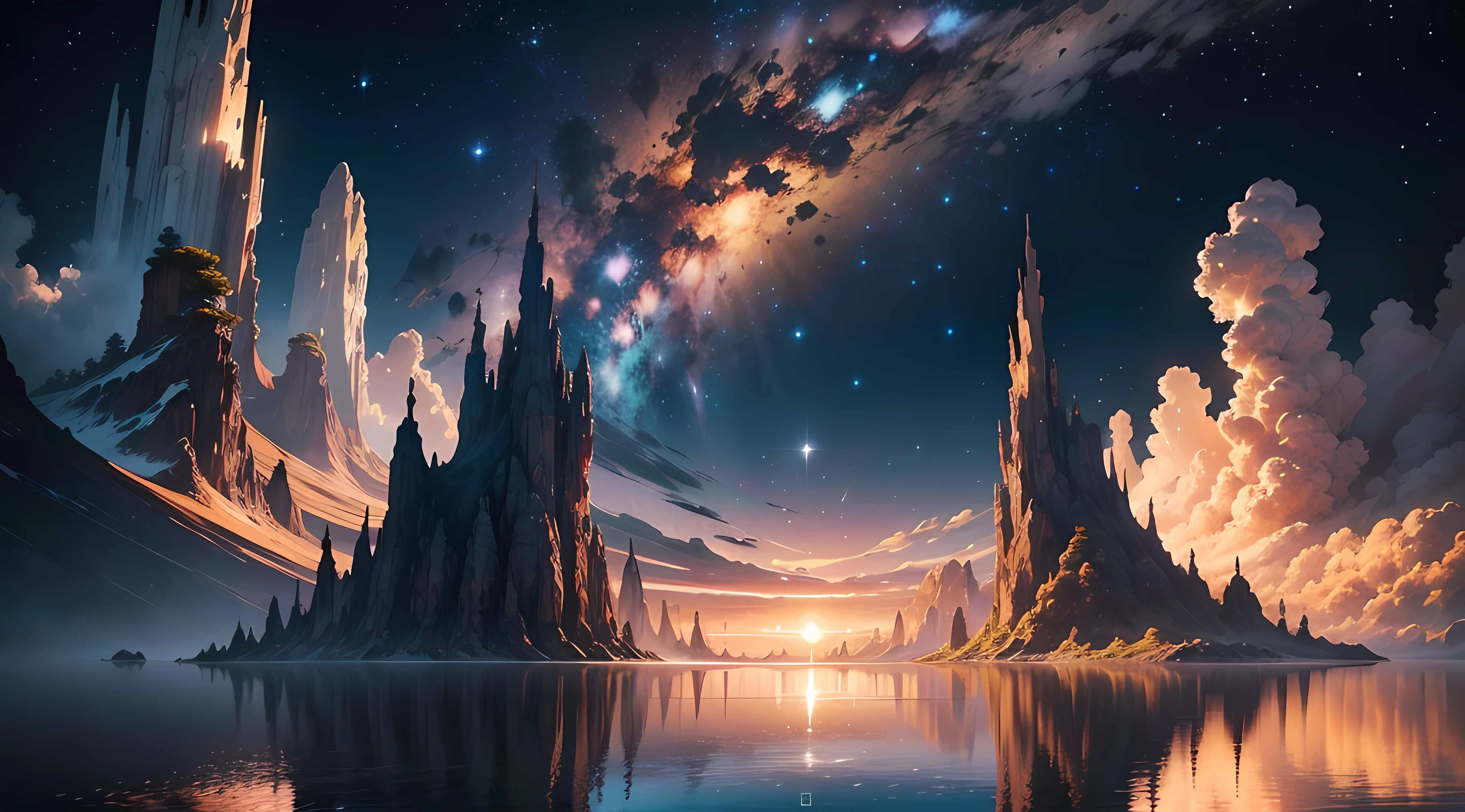Create an image that depicts a breathtaking surrealist planet. Nesse planeta, The heavens are adorned with a multitude of stars, creating a breathtaking view that harks back to the wonder of the universe.
The image seeks to achieve the status of a masterpiece, e para isso, o realismo deve ser o foco central. Cada detalhe deve ser minuciosamente trabalhado, from the lighting and the detailed shadows that give depth to the scene, even the meticulously represented reflections that enrich the composition.
As cores devem ser vivas e ricas, destacando a beleza surreal do planeta. A faint glow must be applied to evoke a sense of magic and enchantment. The sky should be adorned by magnificent clouds that give dynamism to the scene..
The representation of the stars in the sky is essential to create the desired spectacular view. Cada astro deve ser meticulosamente renderizado, contribuindo para a atmosfera celestial da imagem. The symmetry and depth in the composition must be explored to create a captivating visual effect.
It is recommended to use advanced rendering techniques to achieve an impressive level of realism. Texturas detalhadas devem ser empregadas para enriquecer cada elemento da imagem