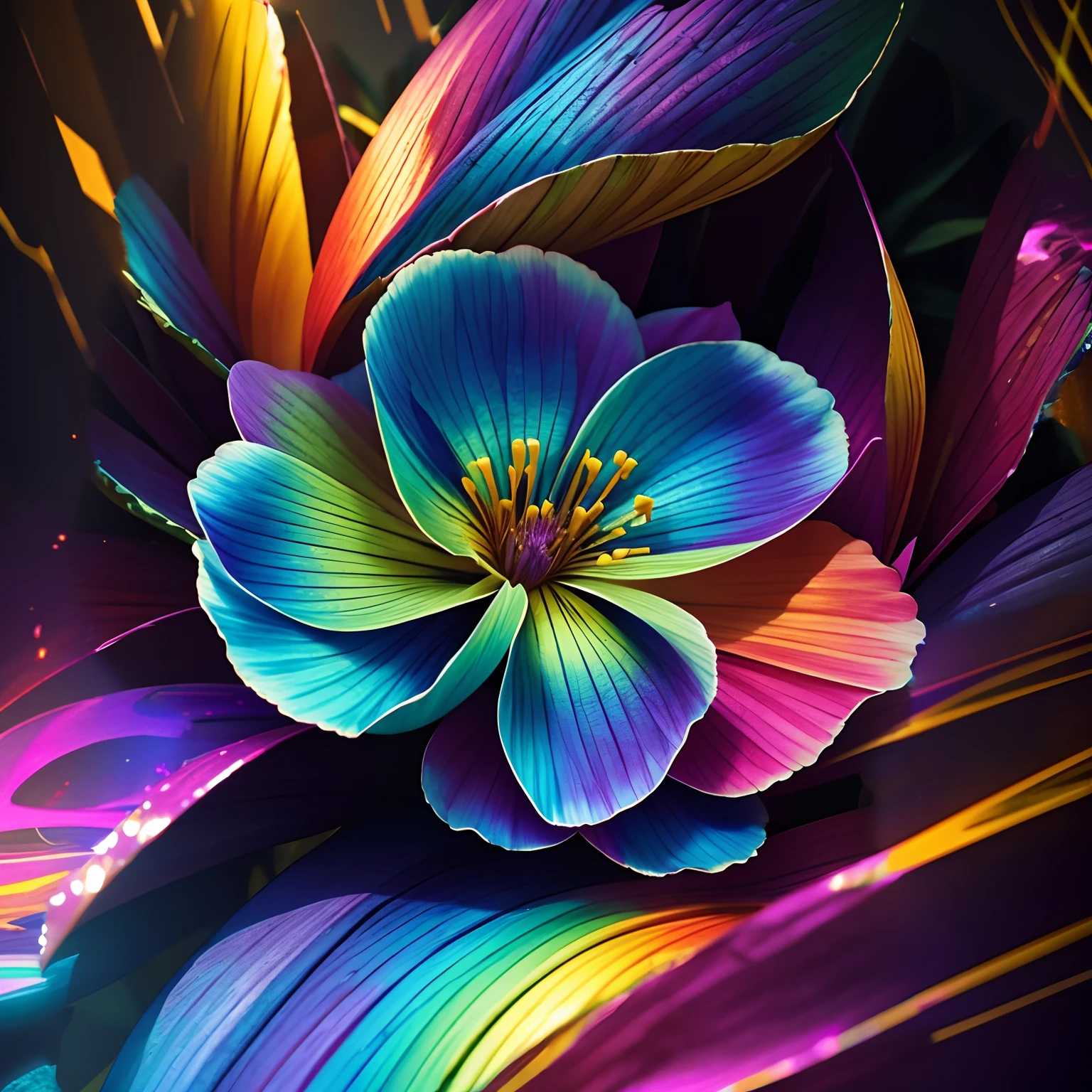 Flowers with fantastic iridescent effect, multicolorido, 8k ,
