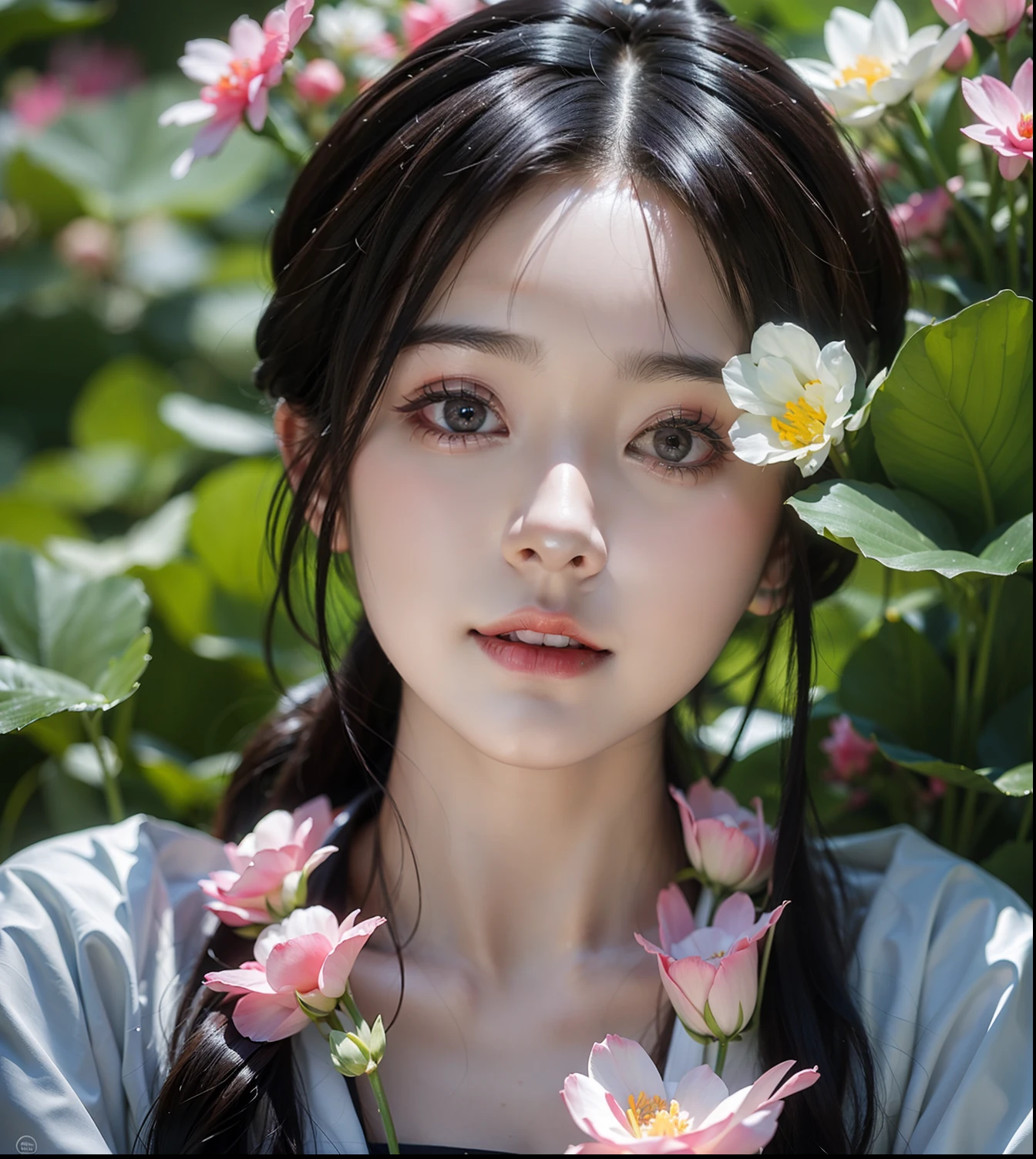 one-girl,There is a flower in front of you, Soft portrait shot 8 K, young lovely Korean faces, , Beautiful young Korean woman, Korean girl, Young Asian girl, young cute wan asian face, Beautiful Asian girl, beautiful Korean women, A young Asian woman, detailed face of a asian girl, beautiful portrait image