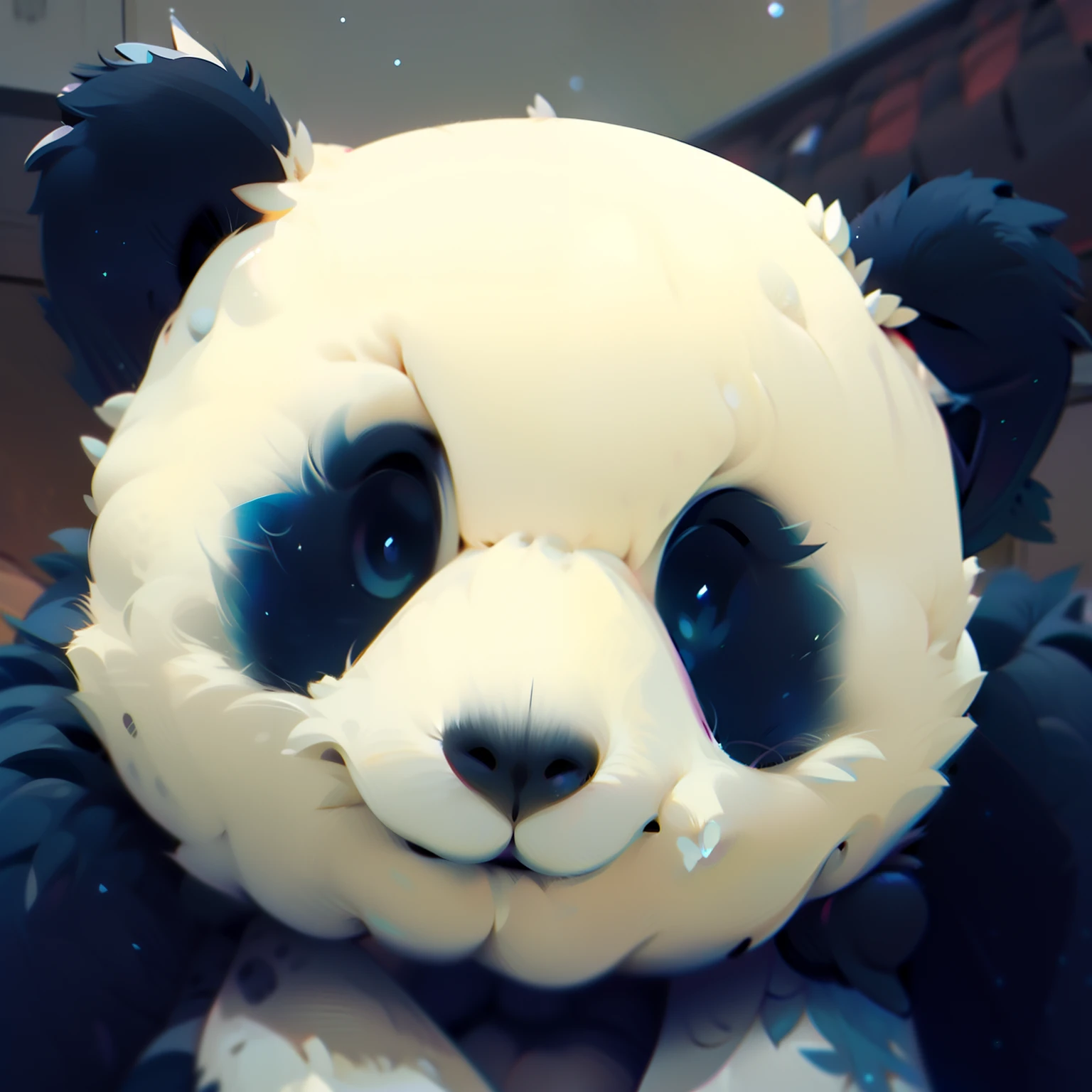 Cute panda eating kebabs，smiling with narrow eyes，Pink stars on the background