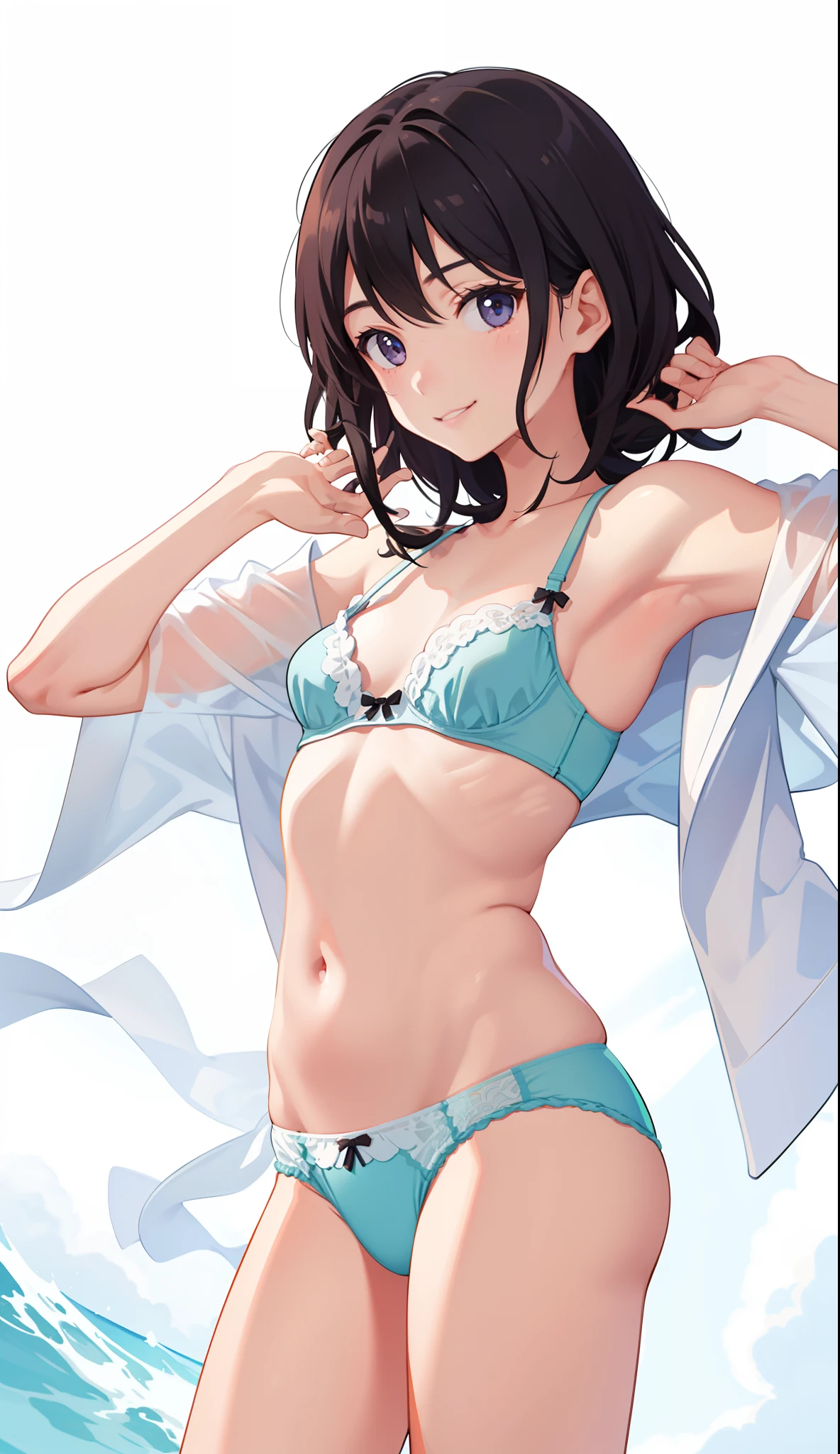 1girl in、A smile、Underwear、Cute underwear、Upper body portrait、