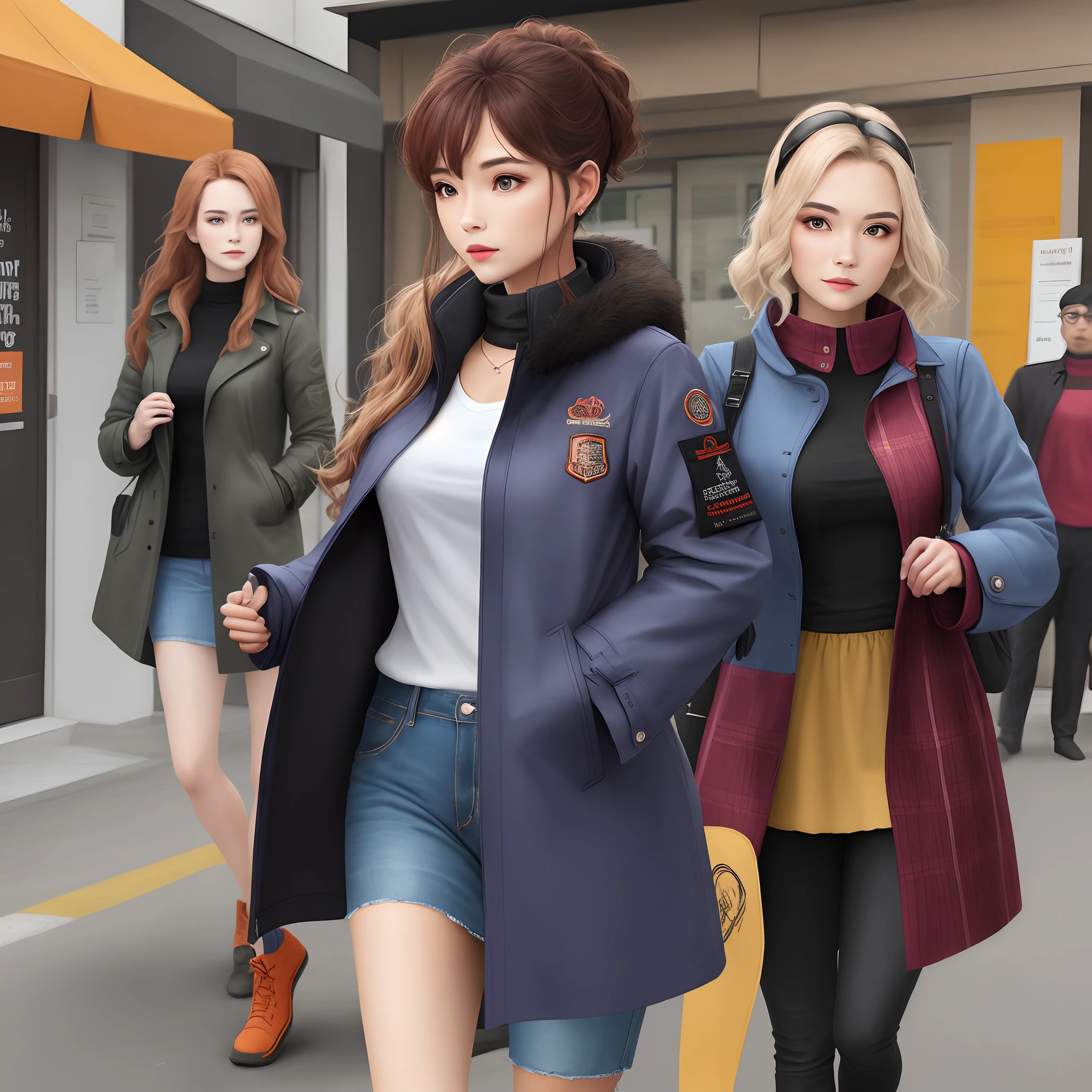Design a stand-up collar and two-sleeved women's coat