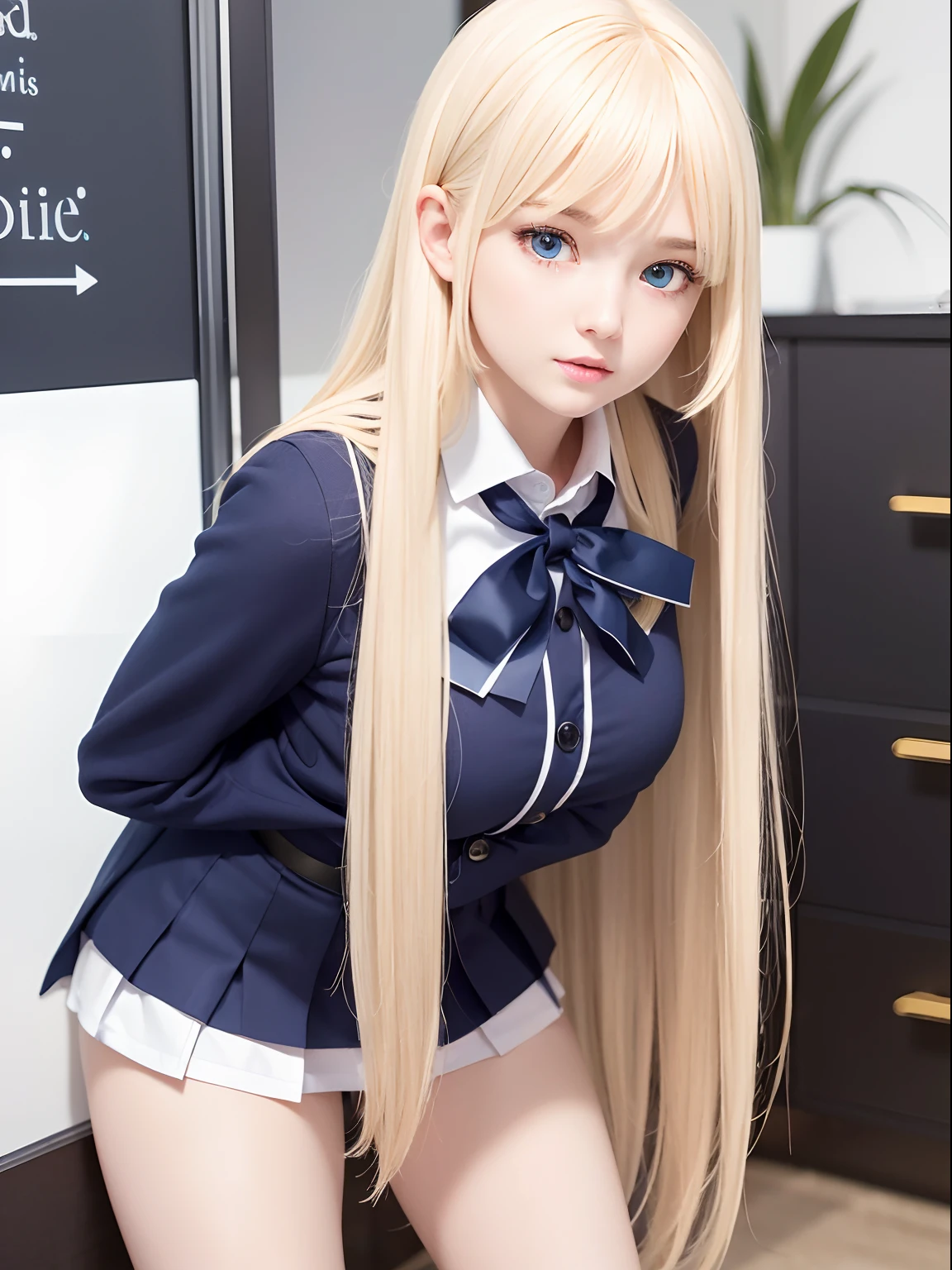 portlate、School Uniforms、bright expression、Young shiny shiny white shiny skin、ultimate beauty girl、Best Looks、The most beautiful bright blonde hair in the world、Super long silky straight hair、Beautiful bangs that shine、Glowing crystal clear attractive big blue eyes、Very beautiful lovely cute  girl、Lush bust。