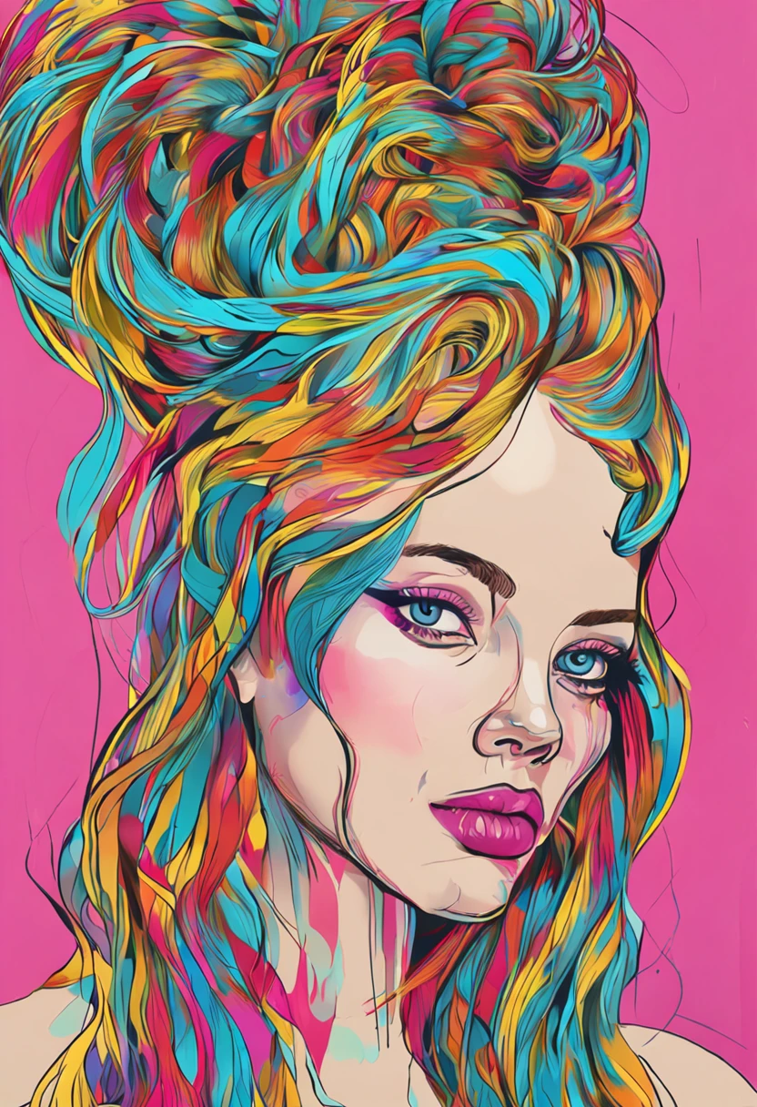 Beautiful girl with colorful hair::style Style drawn with paint on the finger、Highly detailed、Photorealsitic、glitched、highcontrast、high-detail ::seed 97