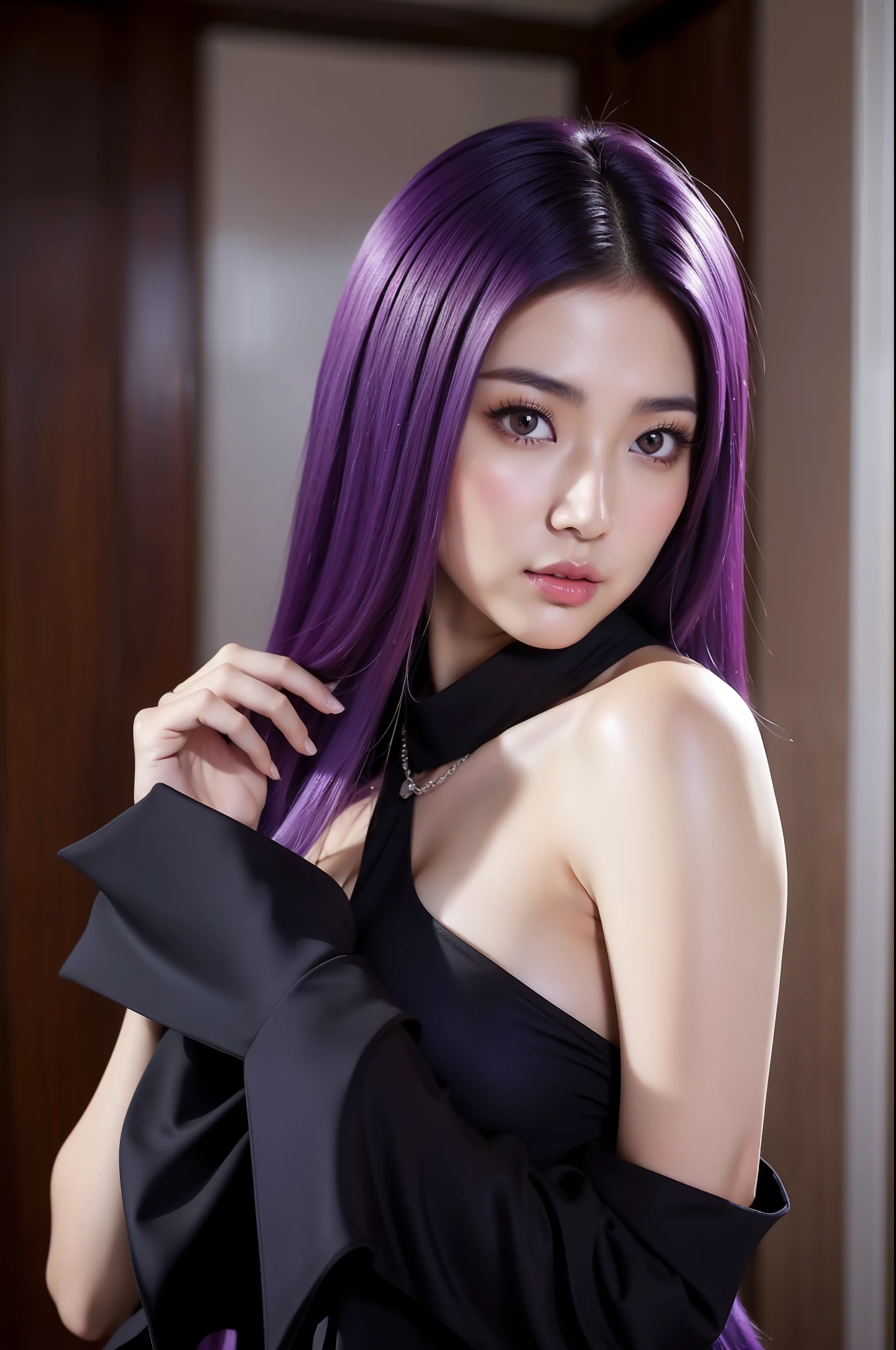 pirate suit, arafed asian woman in a skirt posing for a picture, jaeyeon nam, gorgeous young korean woman, beautiful south korean woman, korean girl, beautiful young korean woman, korean woman, heonhwa choe, korean women's fashion model, sexy look, big breast, light purple hair, sexy pose, show breast