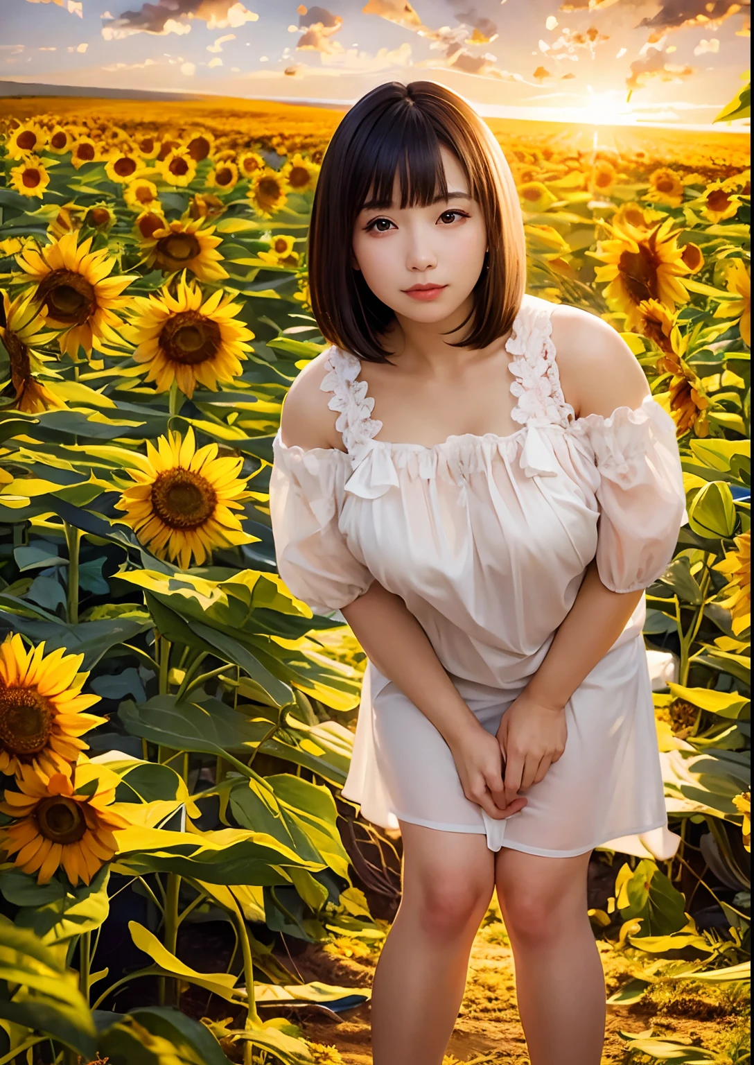 sunflower field, beautiful girl, design a passionate romantic scene, ultra detailed, masterpiece, best quality, xtremely detailed