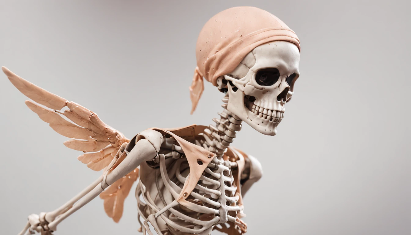 Flying cute female skeleton light orange constellation，Asian Skull Pink Gold Silk Armor Tulle Cyberpunk Space Station 1:900 miniatures，the sideview，Pure transparency，full bodyesbian，Ice is permeable to gas，Film light and shadow，Panorama ultra-wide angle，extremely happy，Silica gel texture is delicate，Strong visual impact，hyper-detailing，Dream girl，Refined face，prettyeyes，high saturated，Wear gold wire-rimmed reflective sunglasses，crystal-clear，Good sense of perspective，Light and shadow effects，16K smooth，Surface reflected light