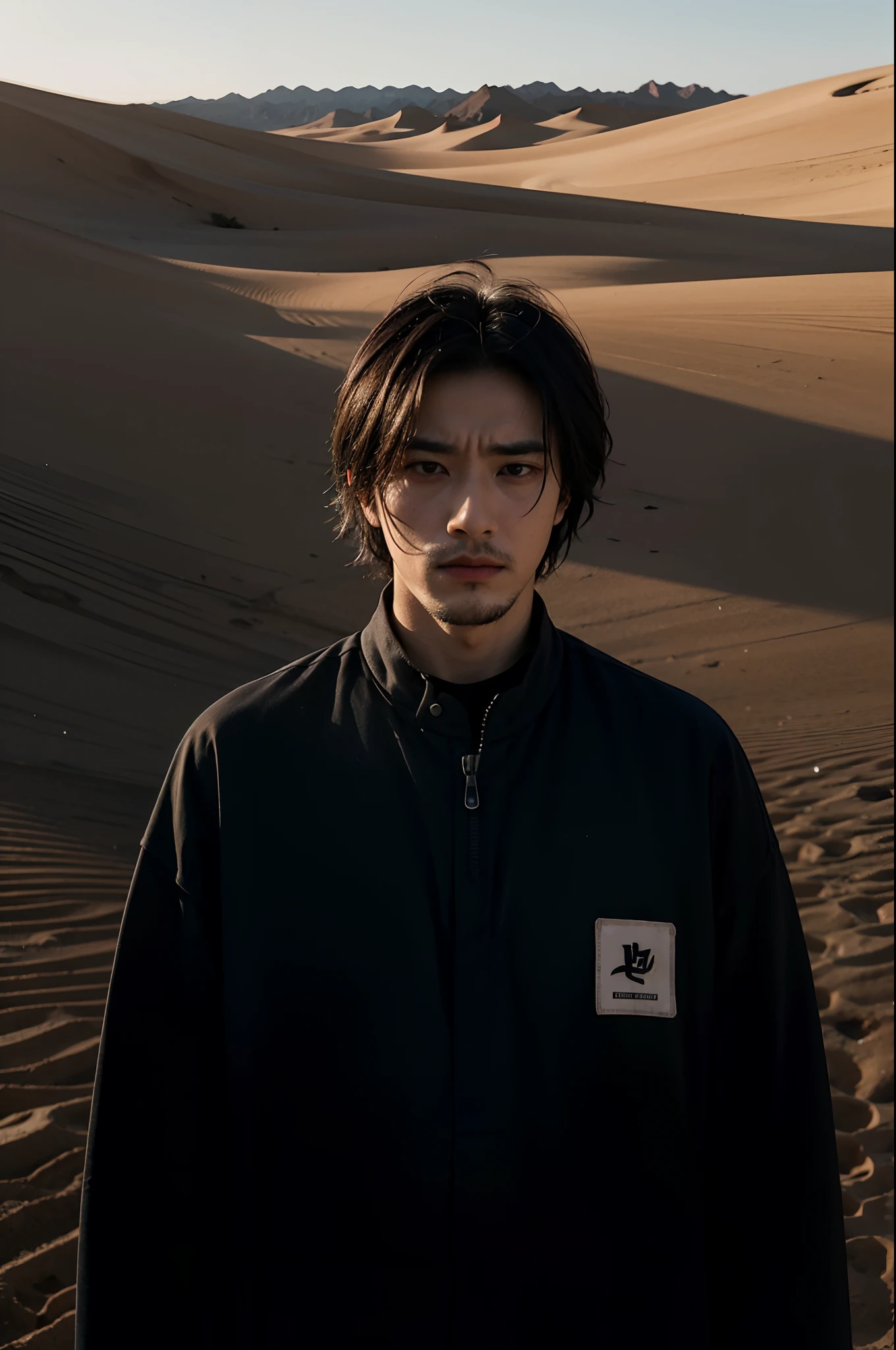 A lone,Depressive,A feeling of suffocation,emptiness,desolation,One guy,(Multi-scenario),Look into the distance,超高分辨率,Master masterpieces,super high precision,multi-perspective,The character is centered,Far perspective,Desert Highway,Sense of space,