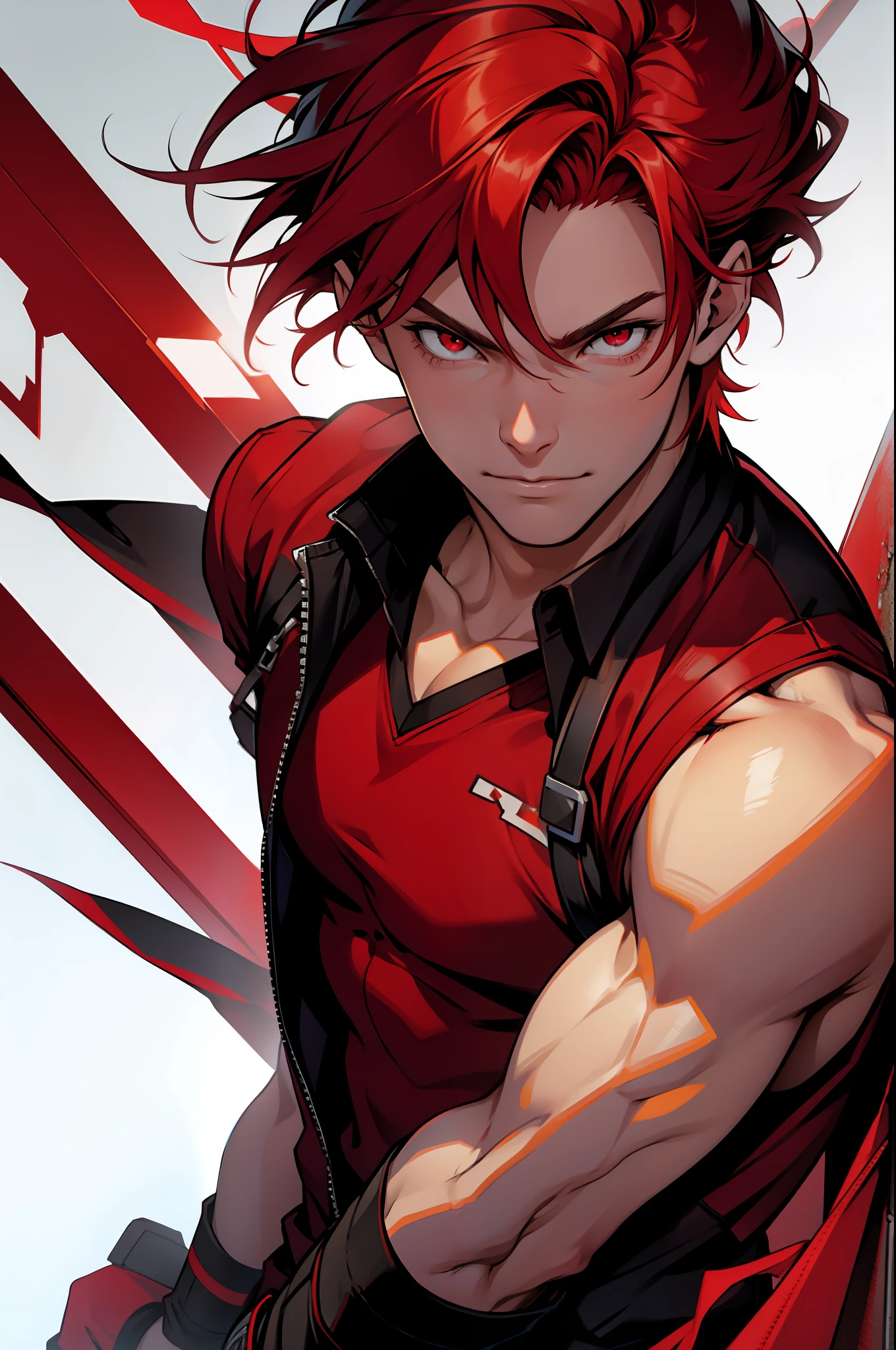 Red-haired boy with red eyes