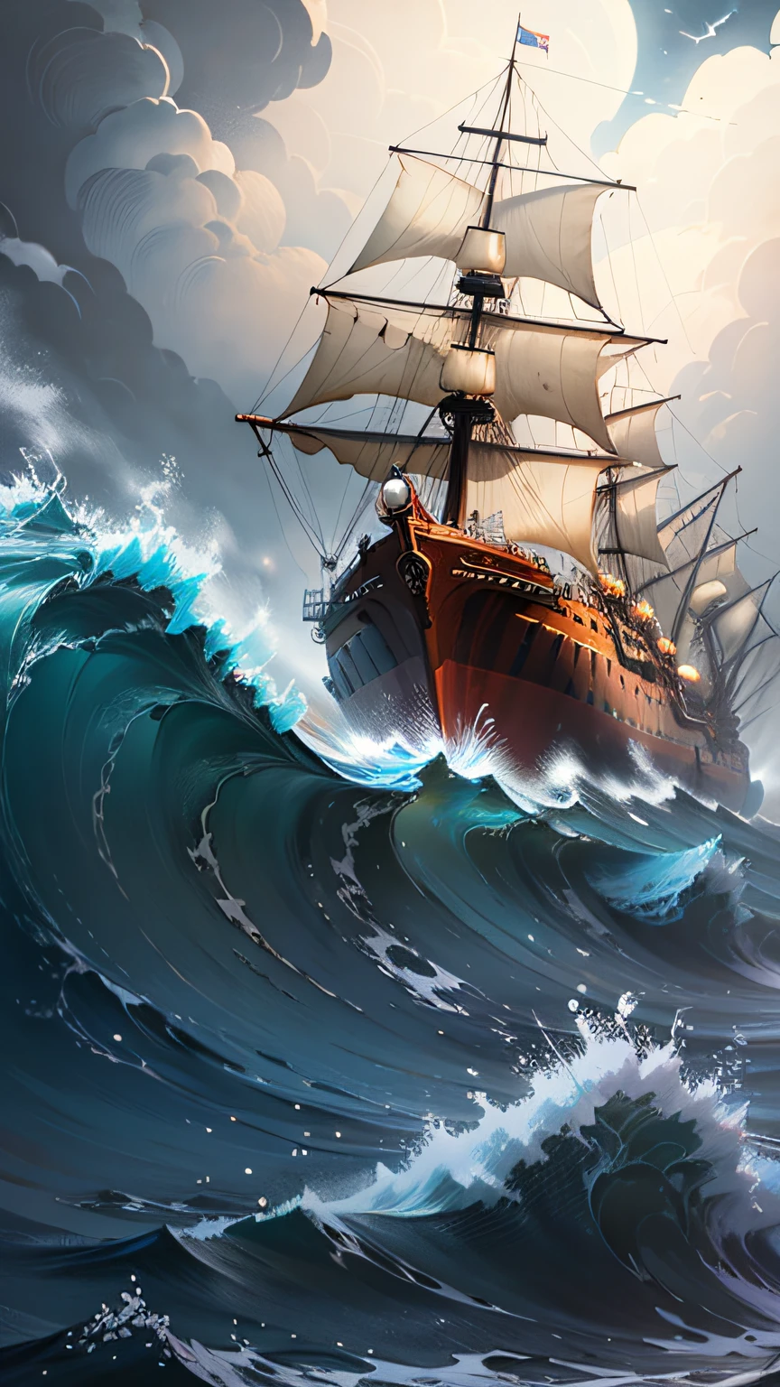 A freighter sails rough seas