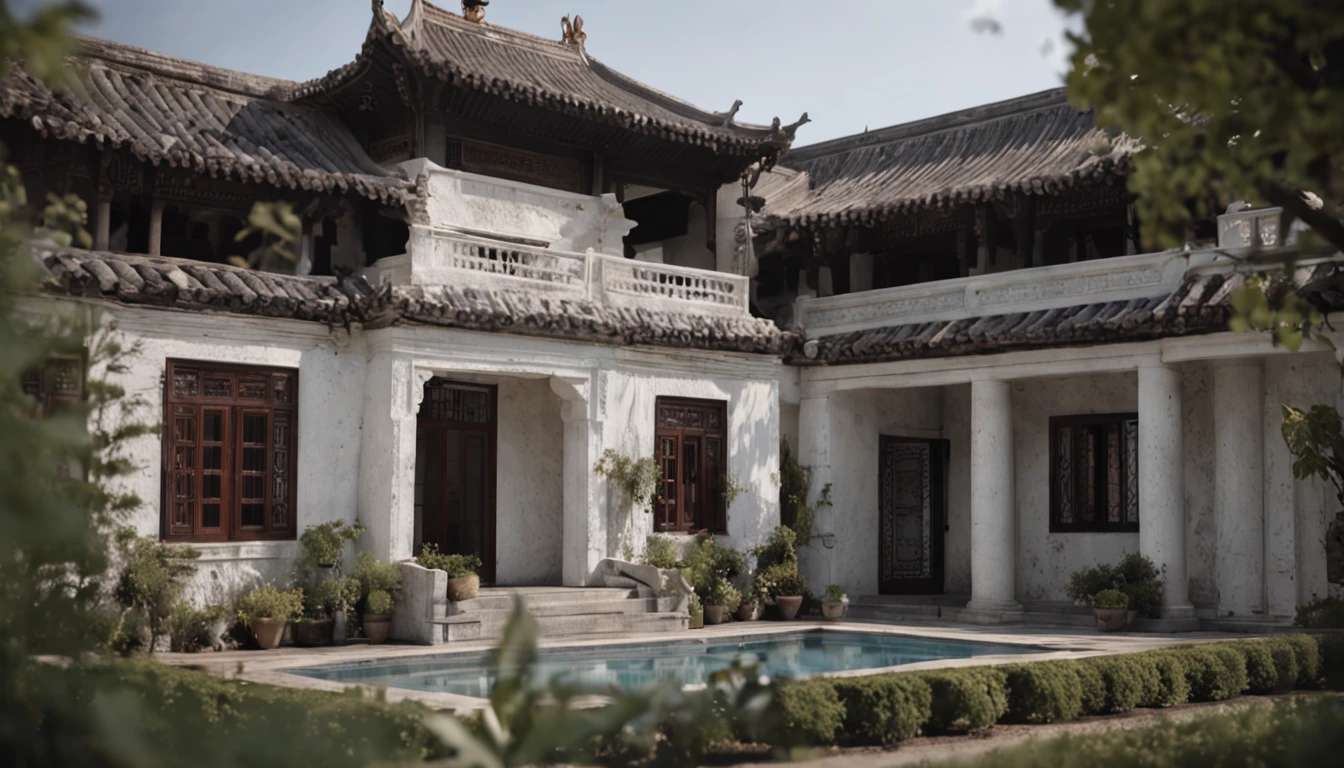 Villa courtyard,Open gloss black gold wire basement equidistance 1:3 miniatures,3D equidistance,Suzhou style,Realistic painting,cinematric light,super detailing,solid color backdrop,clean backdrop,best qualtiy,awardwinning,artistic,电影灯光,3Drenderingof,ultra-wide-angle,3D Technology Blue,Crystal clear glass futuristic dream,sea of stars,Ray traching,Macro composition
