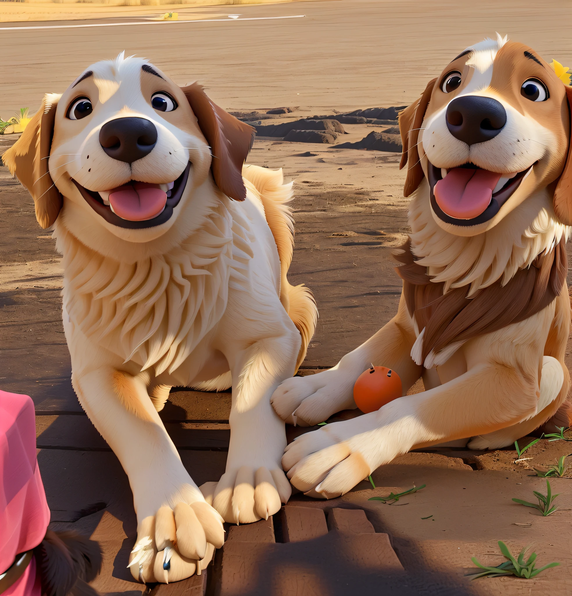 There are two dogs that are sitting on the floor with a carrot, Two dogs, both smiling for the camera, dois homens bonitos, 📷 Mungojerrie e Rumpleteazer, Retriever dourado, dogs, Divertindo-se ao sol, caras felizes, com rostos molhados!!, rostos bonitos, sorrisos brilhantes, ambos rindo, Melhores amigos, liquid gold
