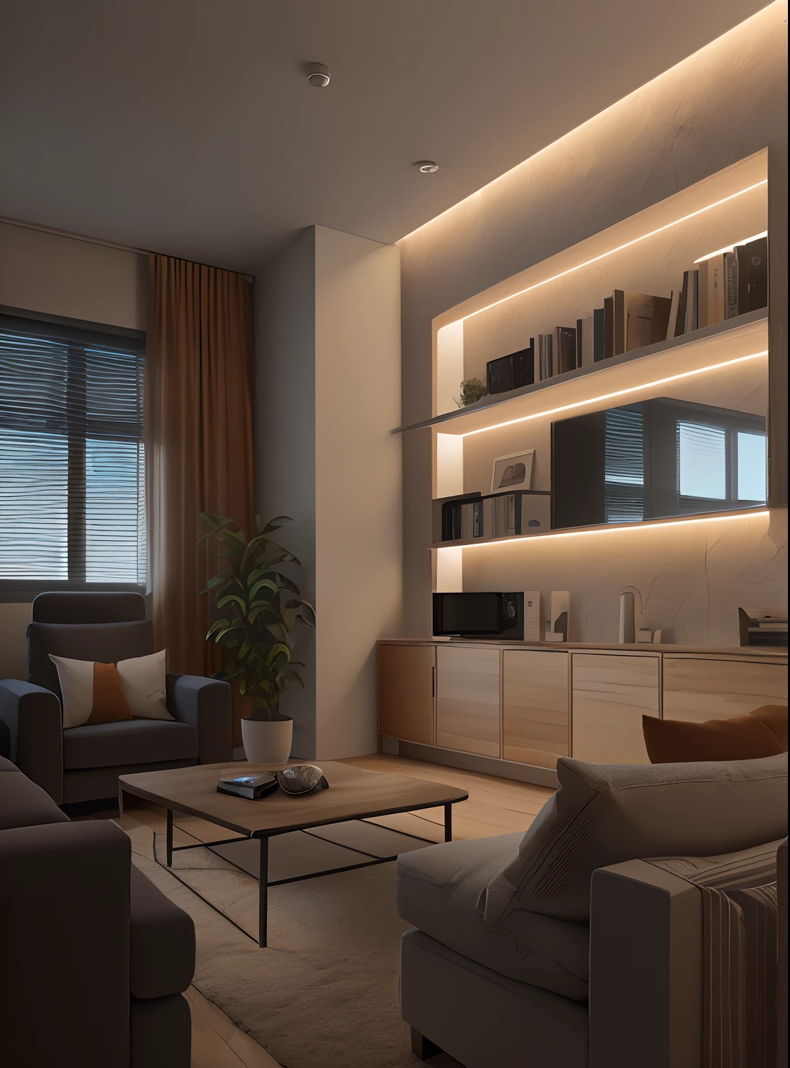 there is a living room with a couch and a table, cinematic accent lighting, rendered lighting, detailed archviz render, Soft lighting 8K, vray 8k render, dramatic lighting render, 8k vray render, soft lighting 8 k resolution, soft lighting 8k resolution, highly detailed soft lighting, cinematic soft lighting, cinematic mood lighting, realistic soft lighting