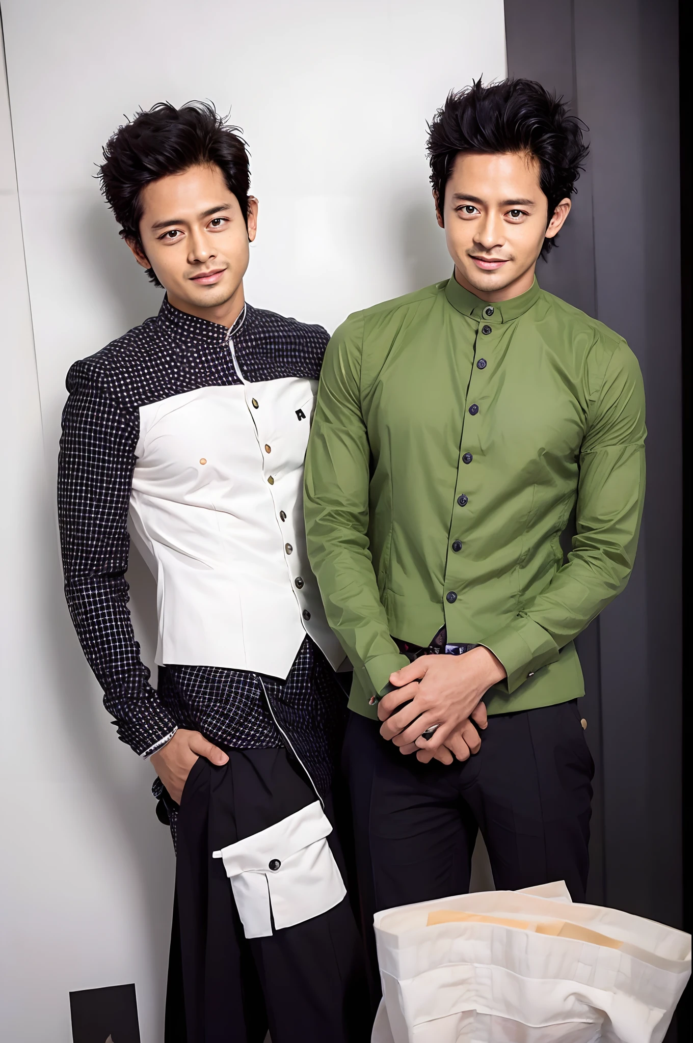 "trendy asian male model with stylish outfit and confident expression"