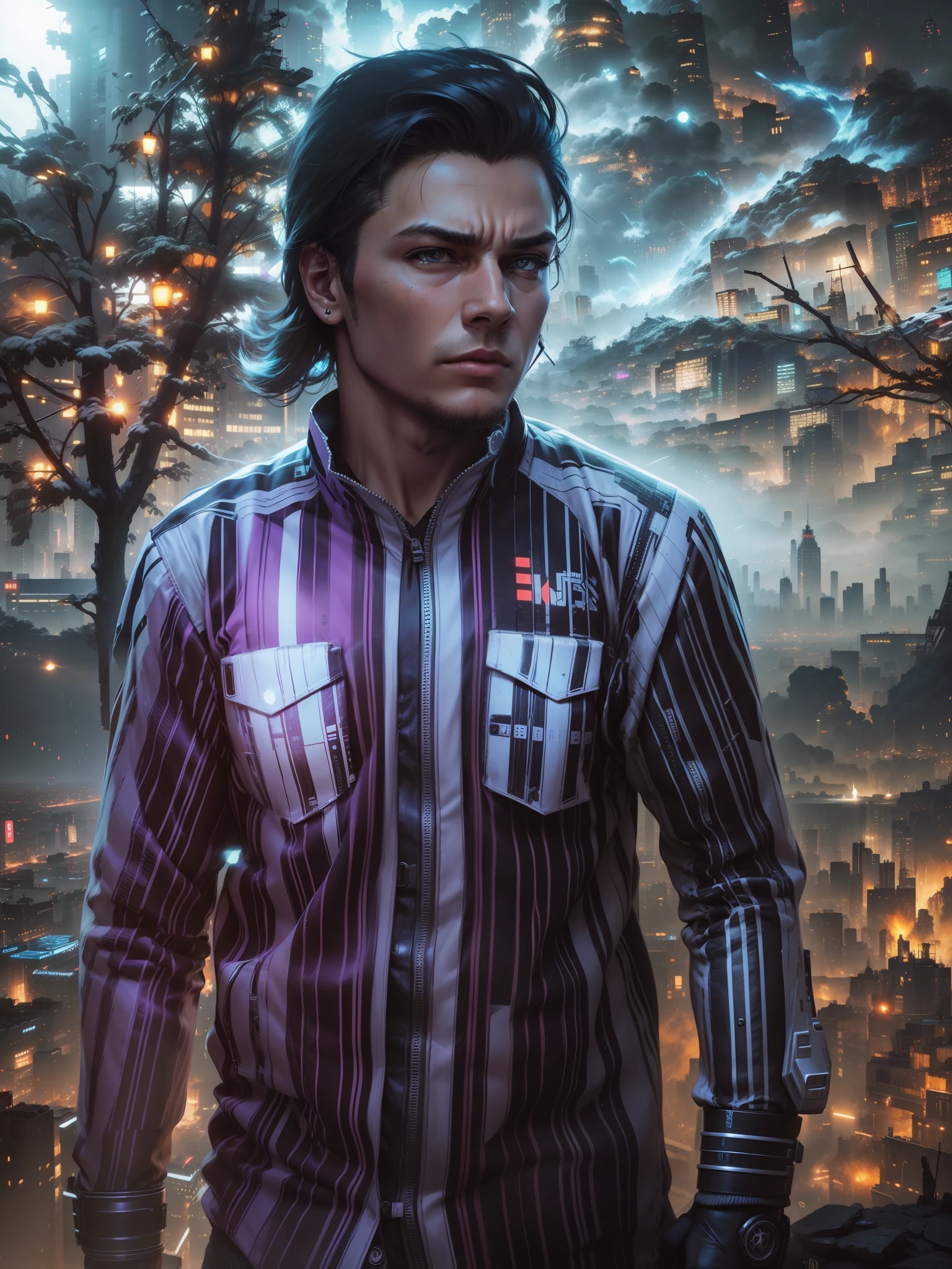 Background change, cyberpunks, city, realistic, face , high details.