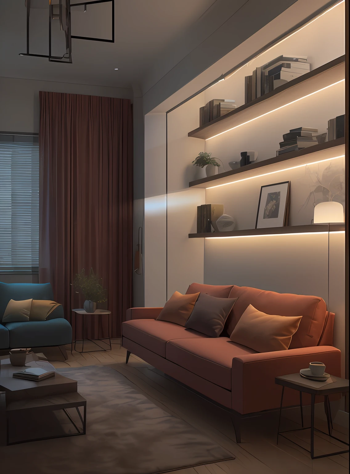 there is a living room with a couch and a table, cinematic accent lighting, rendered lighting, detailed archviz render, Soft lighting 8K, vray 8k render, dramatic lighting render, 8k vray render, soft lighting 8 k resolution, soft lighting 8k resolution, highly detailed soft lighting, cinematic soft lighting, cinematic mood lighting, realistic soft lighting