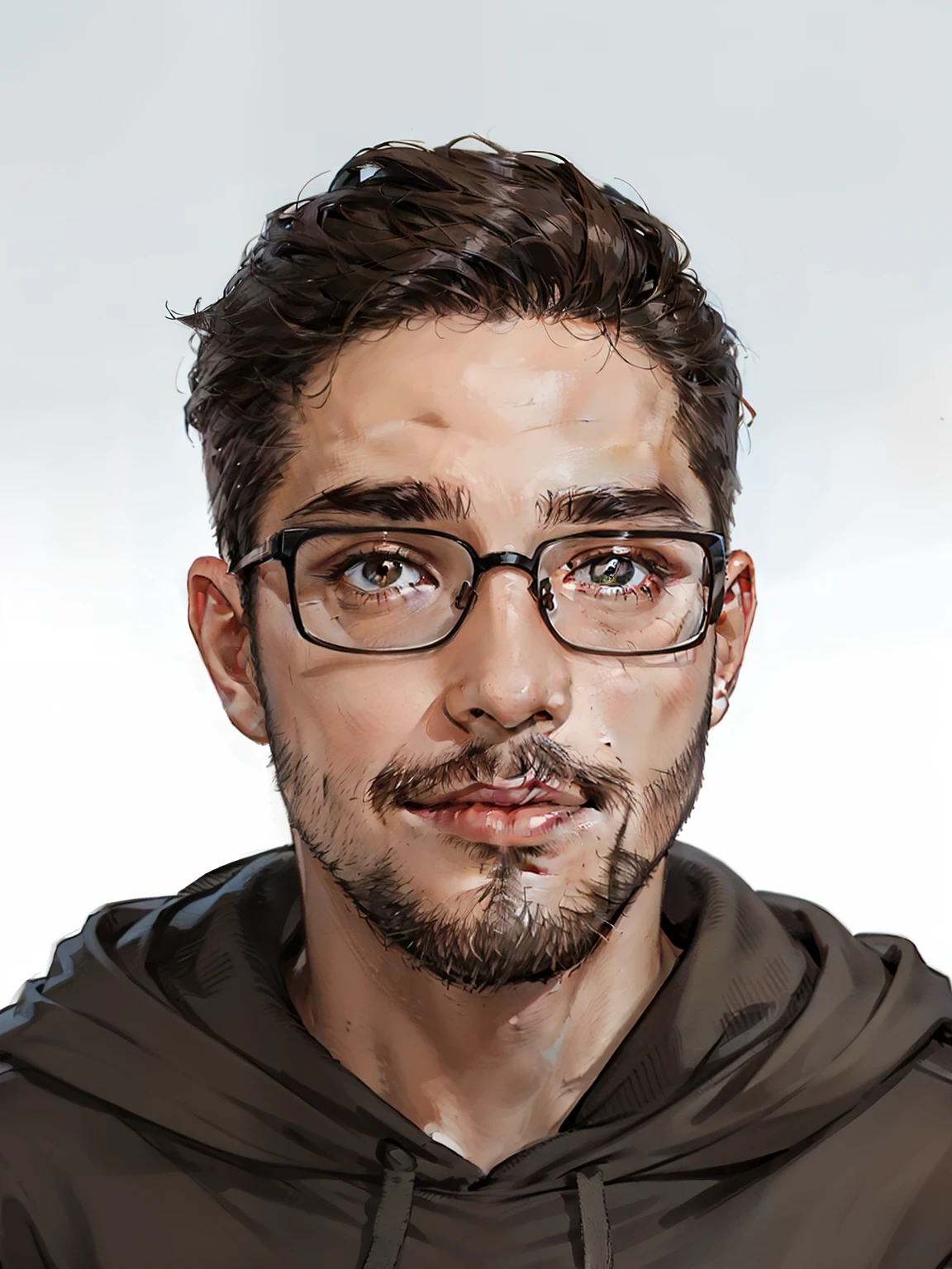 portrait, hoodie, glasses, short hair, dark brown hair, brown eyes, anime, masterpiece, High-Resolution,