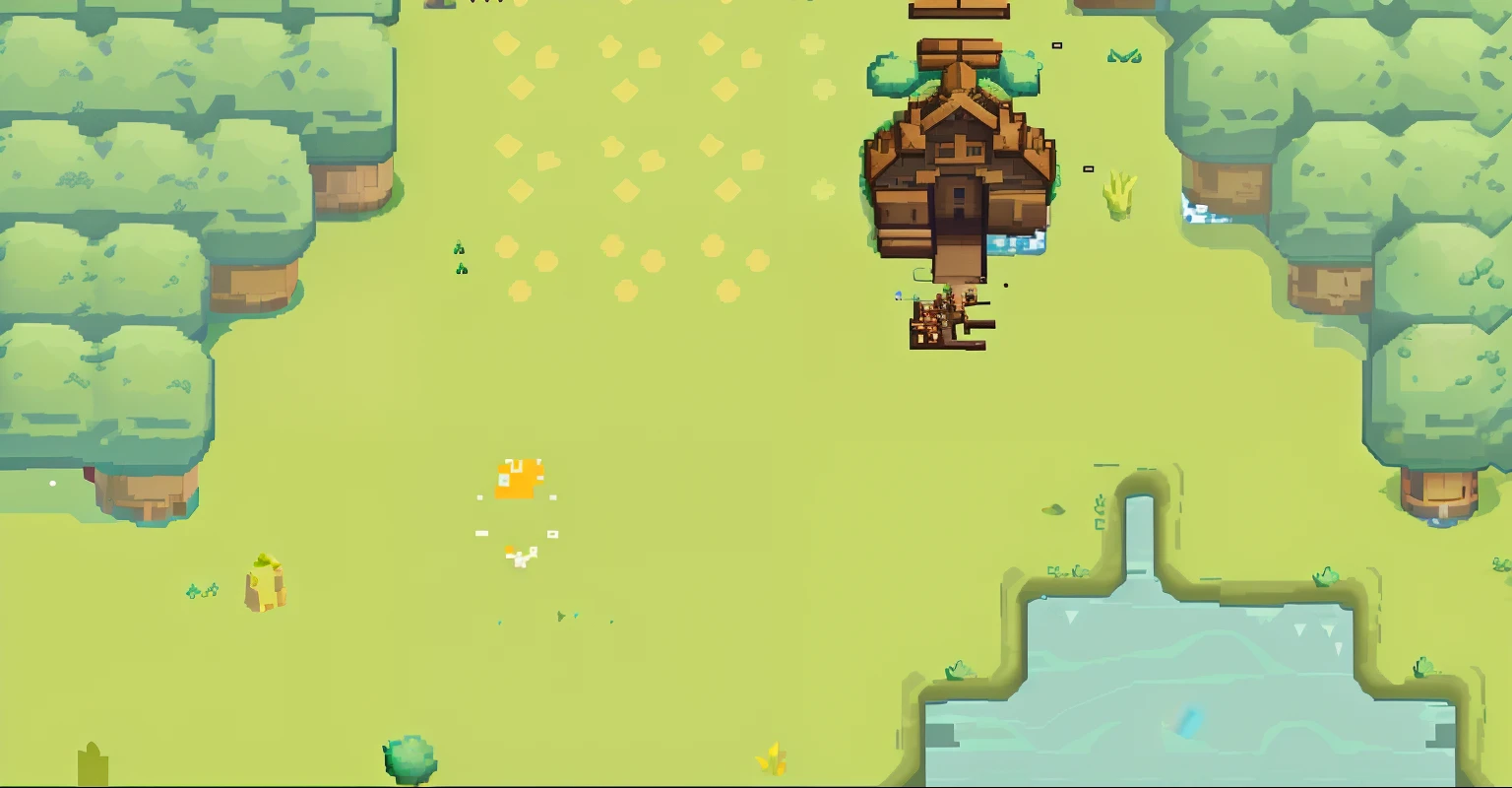 Close-up of pixel style video game, sword stuck in a pond island, lo-fi retro videogame, side - scrolling 2 d platformer, 2 d platformer, side scroller game, Ground with, plataform 2 d game, videogame still, rpg game style,flying islands，treasure chests，Monster chase，Bows and arrows in the sky，Maze of woods，meticuloso，super detailing