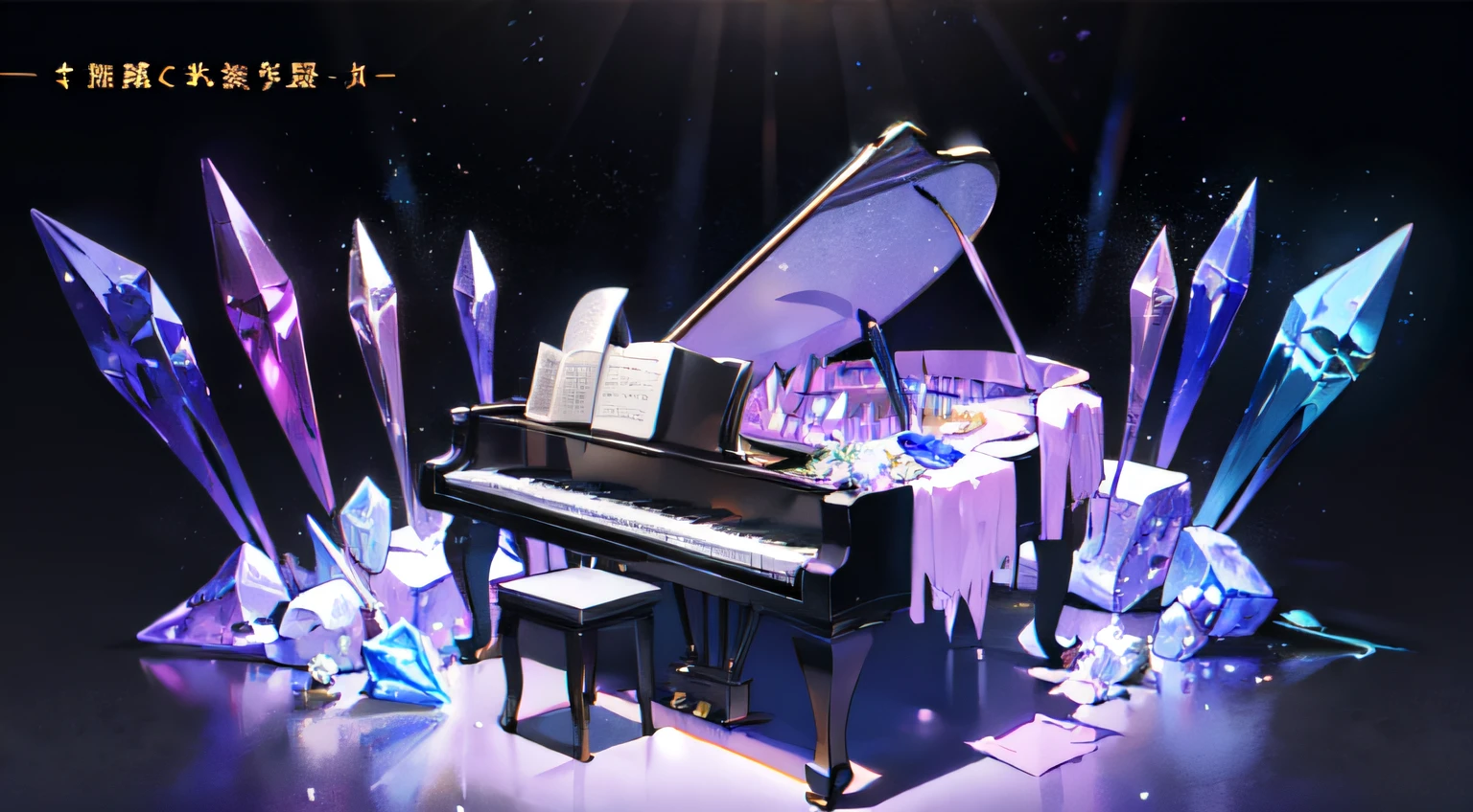 (​masterpiece、top-quality:1:1),(((masutepiece))), ((Best Quality)), Professional Lighting,(No humans),a crystal piano,Crystal Violin,natta,1:1,purpleish color