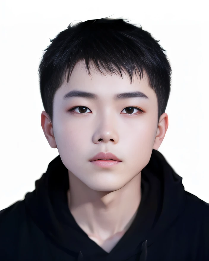 Chinese boy in black hoodie on white background, yanjun cheng, wenjun lin, yihao ren, Wang Qichao, xintong chen, zhelong xu, Zhang Pengzhen, jinyiwei, yuxiang chen, Lin Qifeng, xision wu, xiaolong wang, huifeng huang, dent wu,largeeyes,Cai Xukun hairstyle