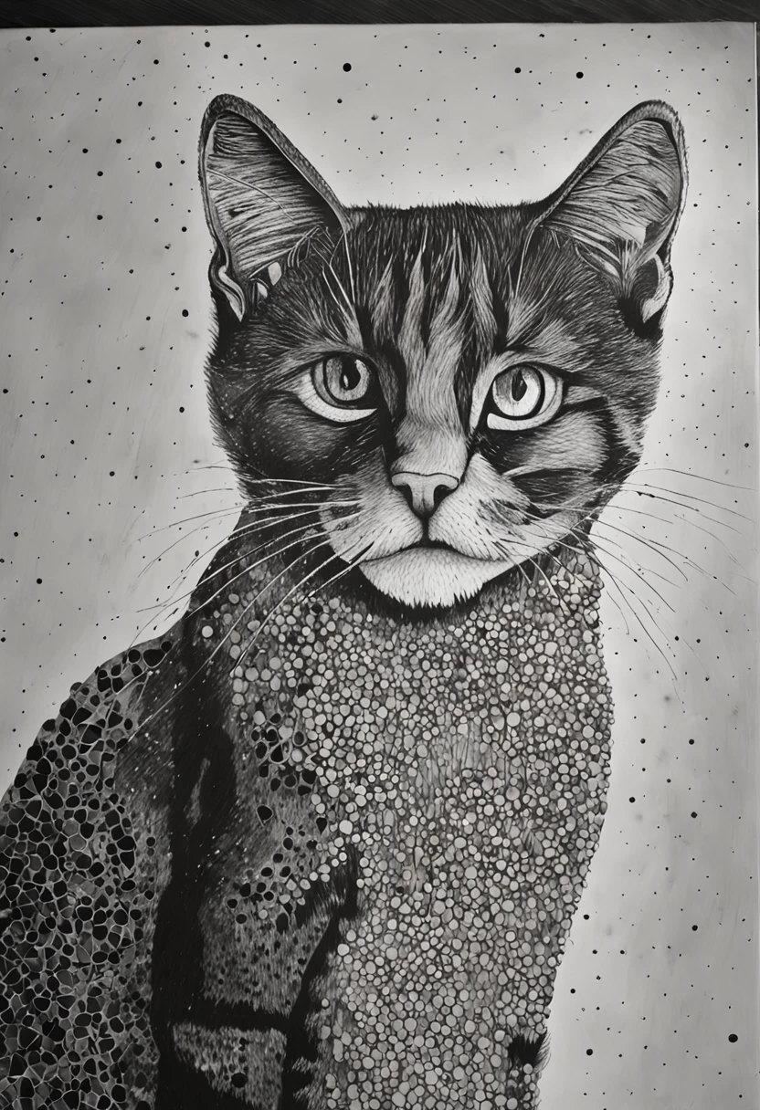 catss::style Pointillism style, Consists entirely of small ones, Black dot, Highly detailed ::n_style Anime, Photorealsitic, Analog film, Deformed, glitched, Low contrast, noisy ::seed 10