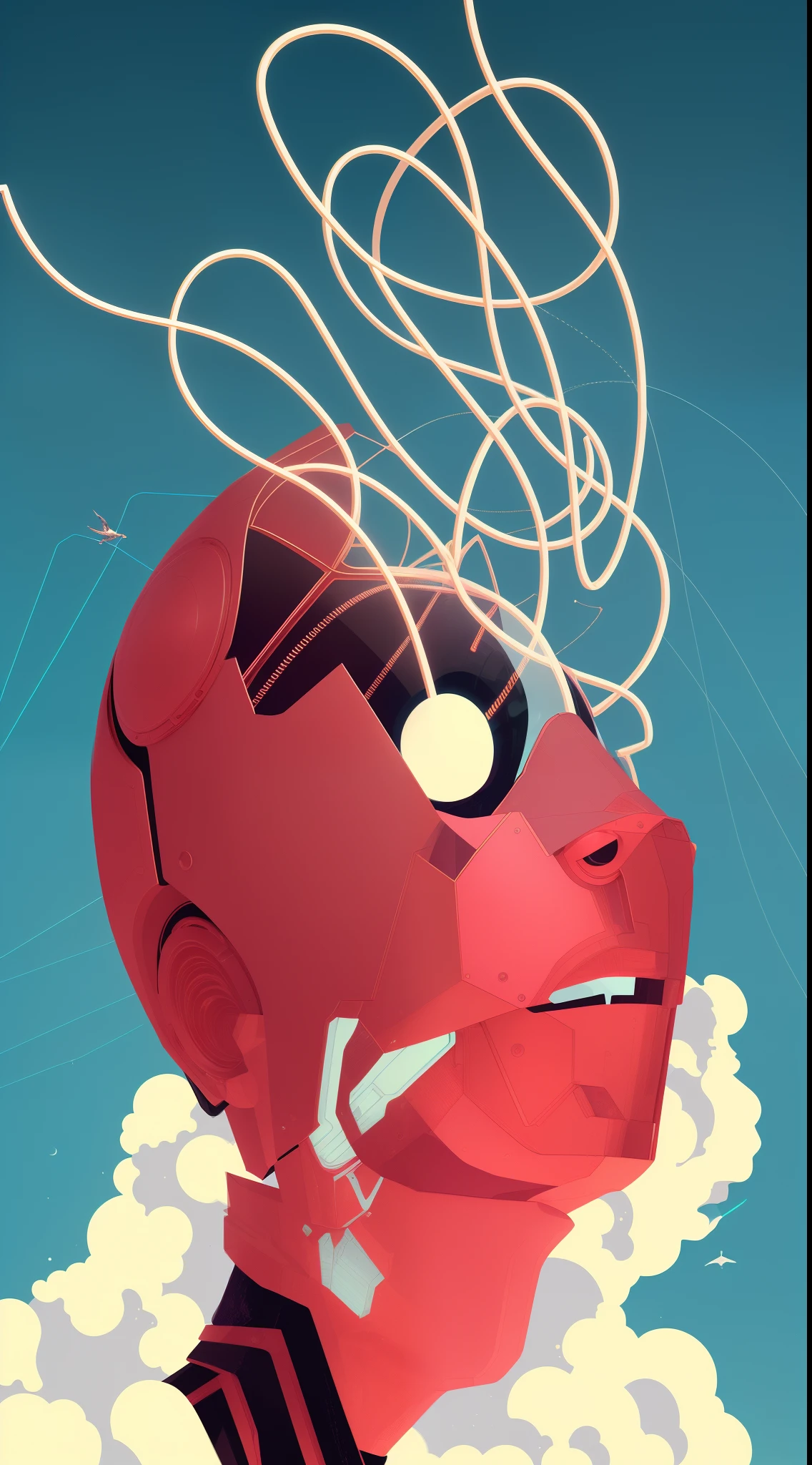 there is a man with a red head and a black tie, kilian eng. Moebius, beeple and james jean, by Matt Stewart, by Victor Mosquera, james jean andrei riabovitchev, inspired by Victor Mosquera, surreal illustration, tristan eaton, sachin teng, by André Castro, james jean artwork, by Mœbius
