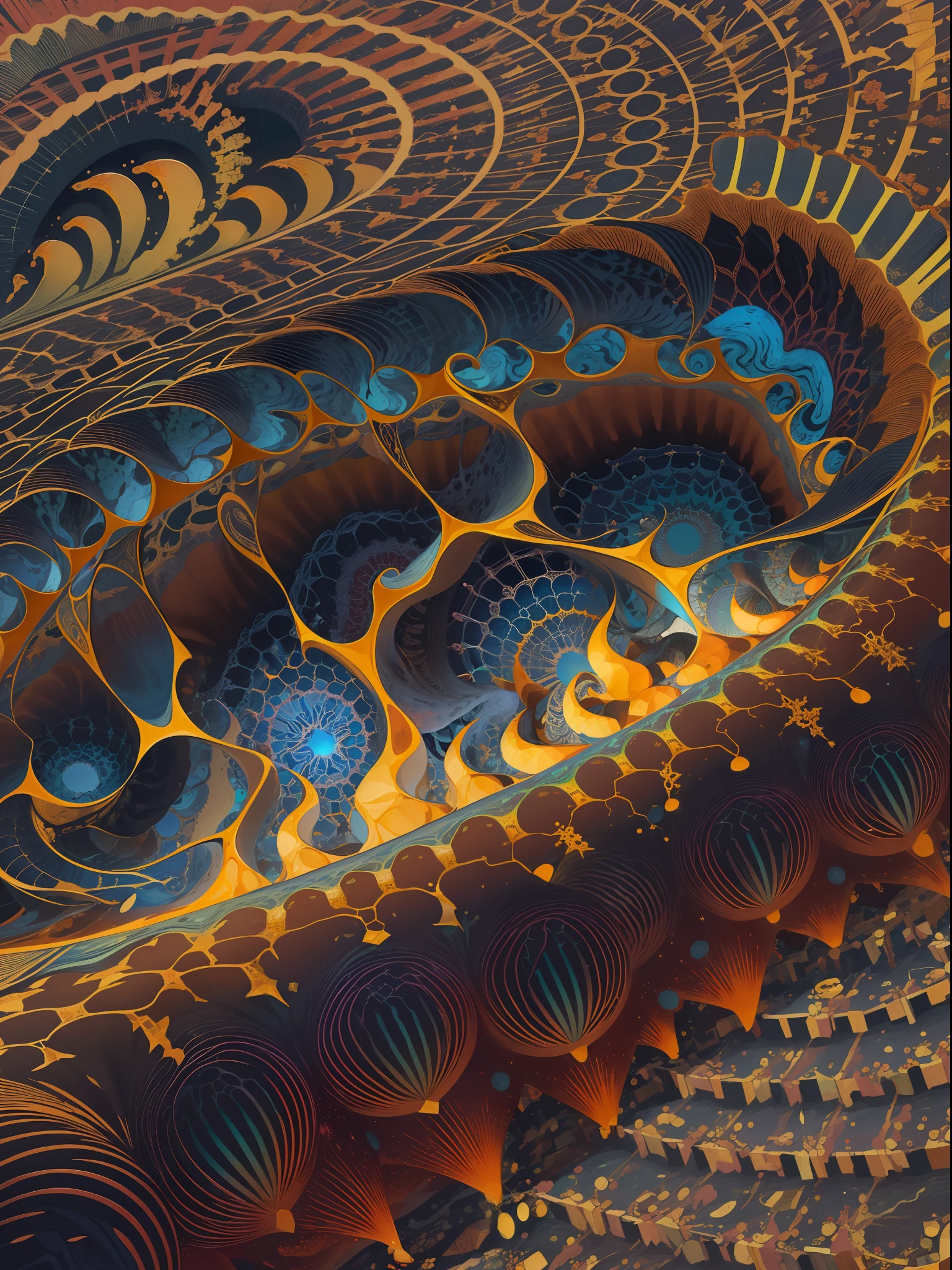 Gigante fractalico, Fractal infinito,fractal de Mandelbrot, divino, Figura imponente humanoide, masivo,escala masiba, mirando hacia abajo, de pie, inmenso, apocalyptic, colorido, iridiscente, obra maestra, 4k-resolution, detalles intrincados, dios,divino,ente superios echo de fractales,figuara imposible,geometria unica,