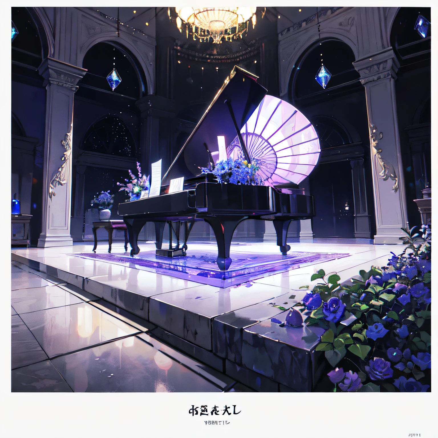 (masterpiece、top-quality:1.2),(((masutepiece))), ((Best Quality)), Professional Lighting,No humans,a crystal piano,Crystal Violin,natta,1:1,purpleish color,score