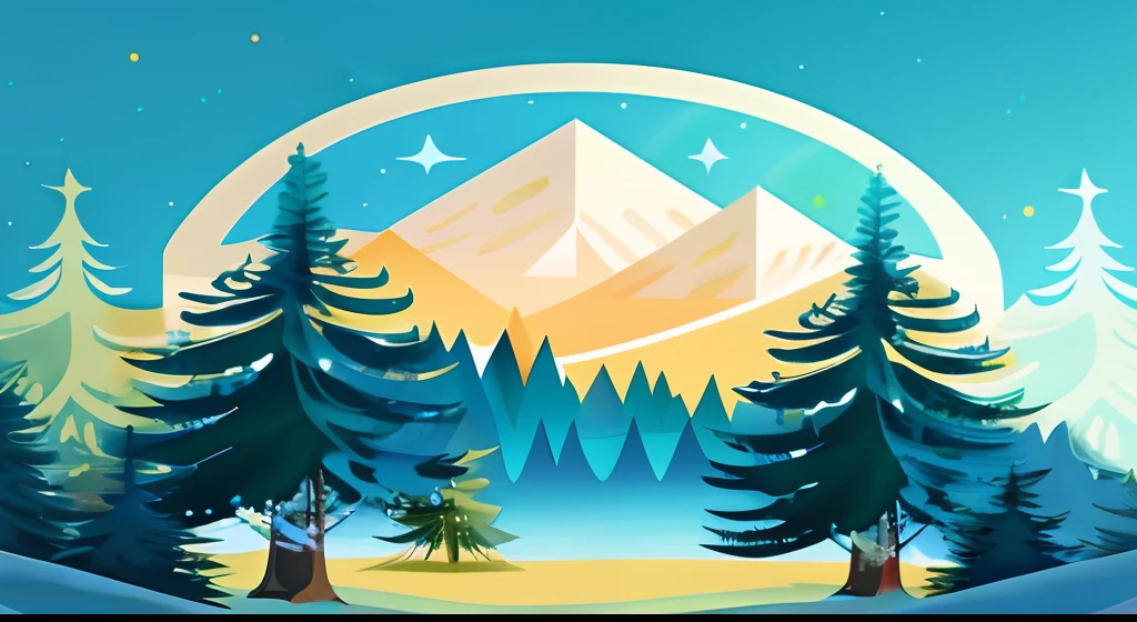 Spruce tree,sunny, colorful, 2D illustration,Vector illustration,high detal